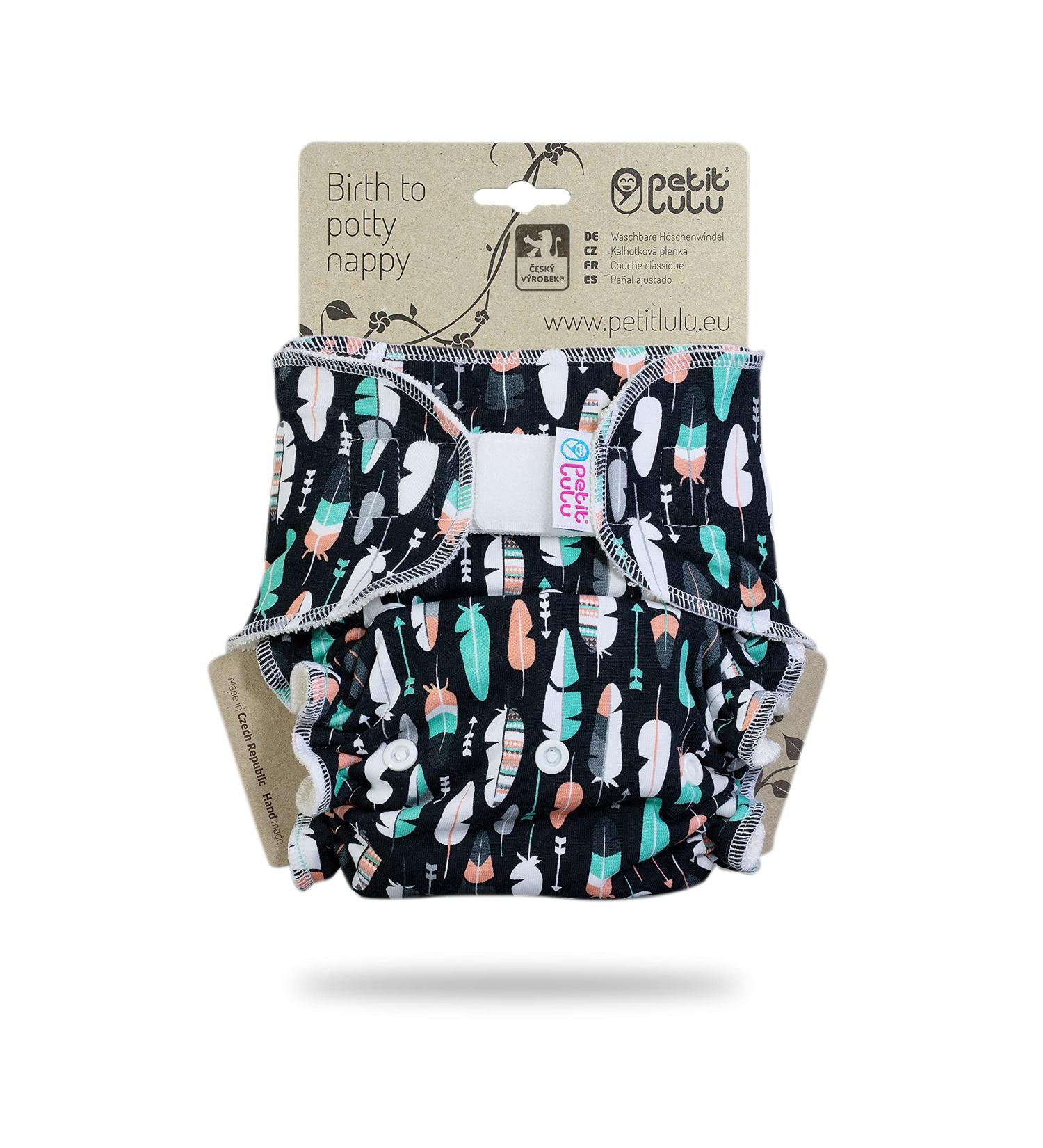Petit Lulu Bamboo Fitted One Size Diaper | Feathers & Arrows Design | Hook & Loop | Reusable & Washable - Made in Europe - Buy Online on GoSupps.com