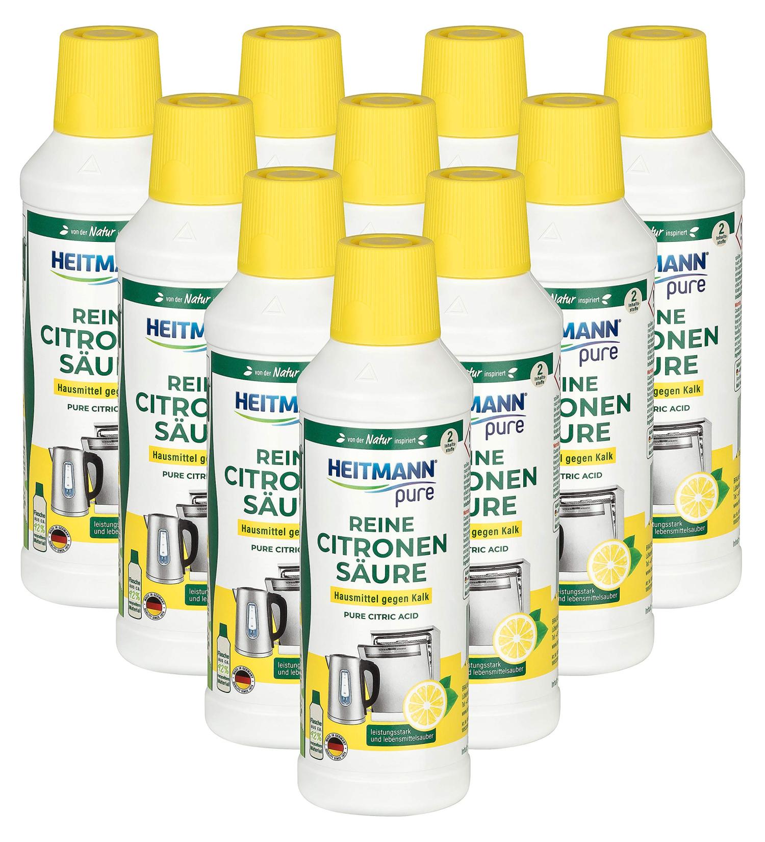 HEITMANN Pure Citric Acid - Eco-Friendly Liquid Descaler & Cleaner for Kitchen & Bathroom (Pack of 10 x 500ml) - Buy Online on GoSupps.com
