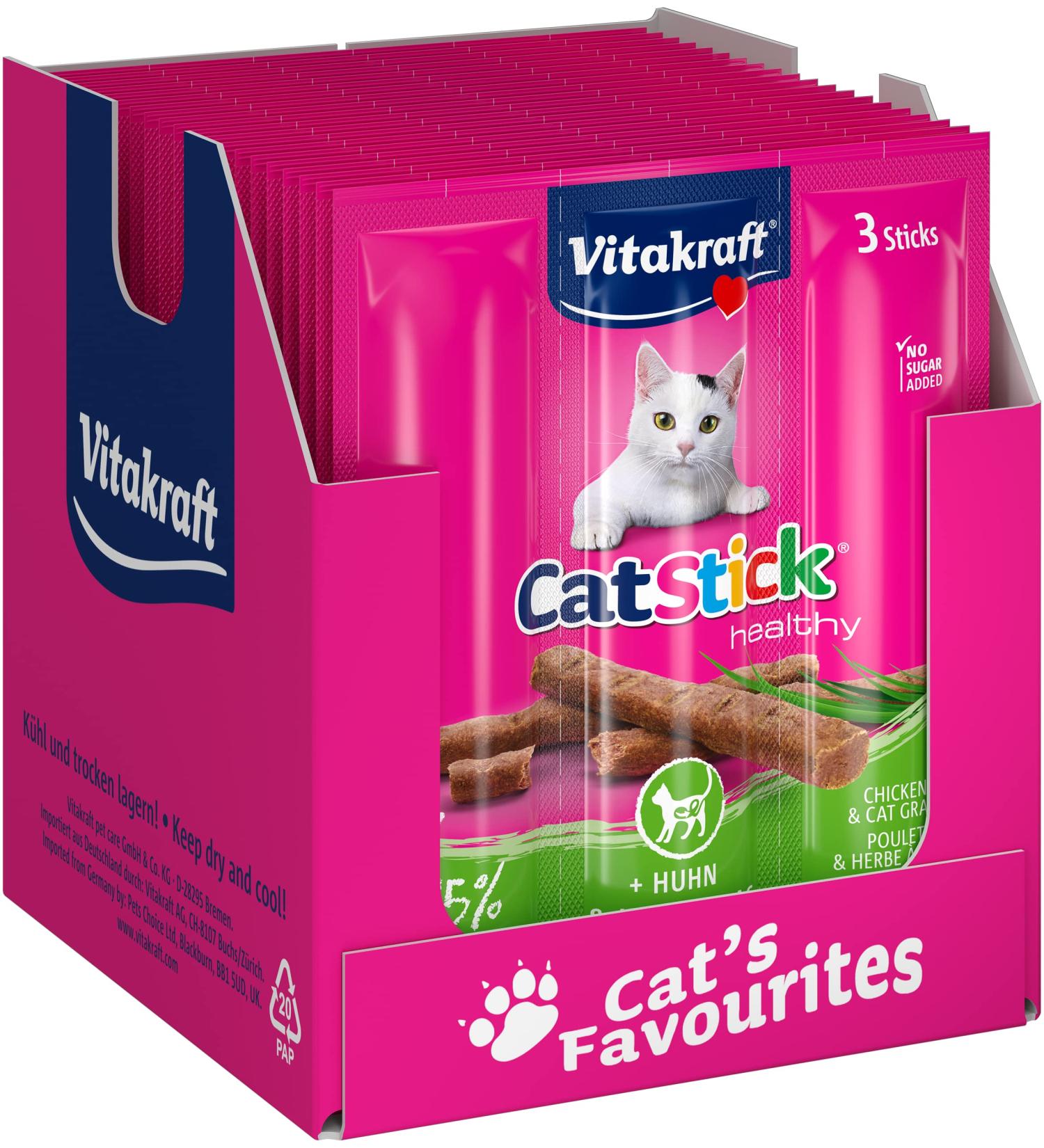 Vita Power Cat Stick - Healthy Meaty Mini Snacks with Chicken & Cat Grass for Digestion (20x3 pcs) - No Added Sugar - Buy Online on GoSupps.com