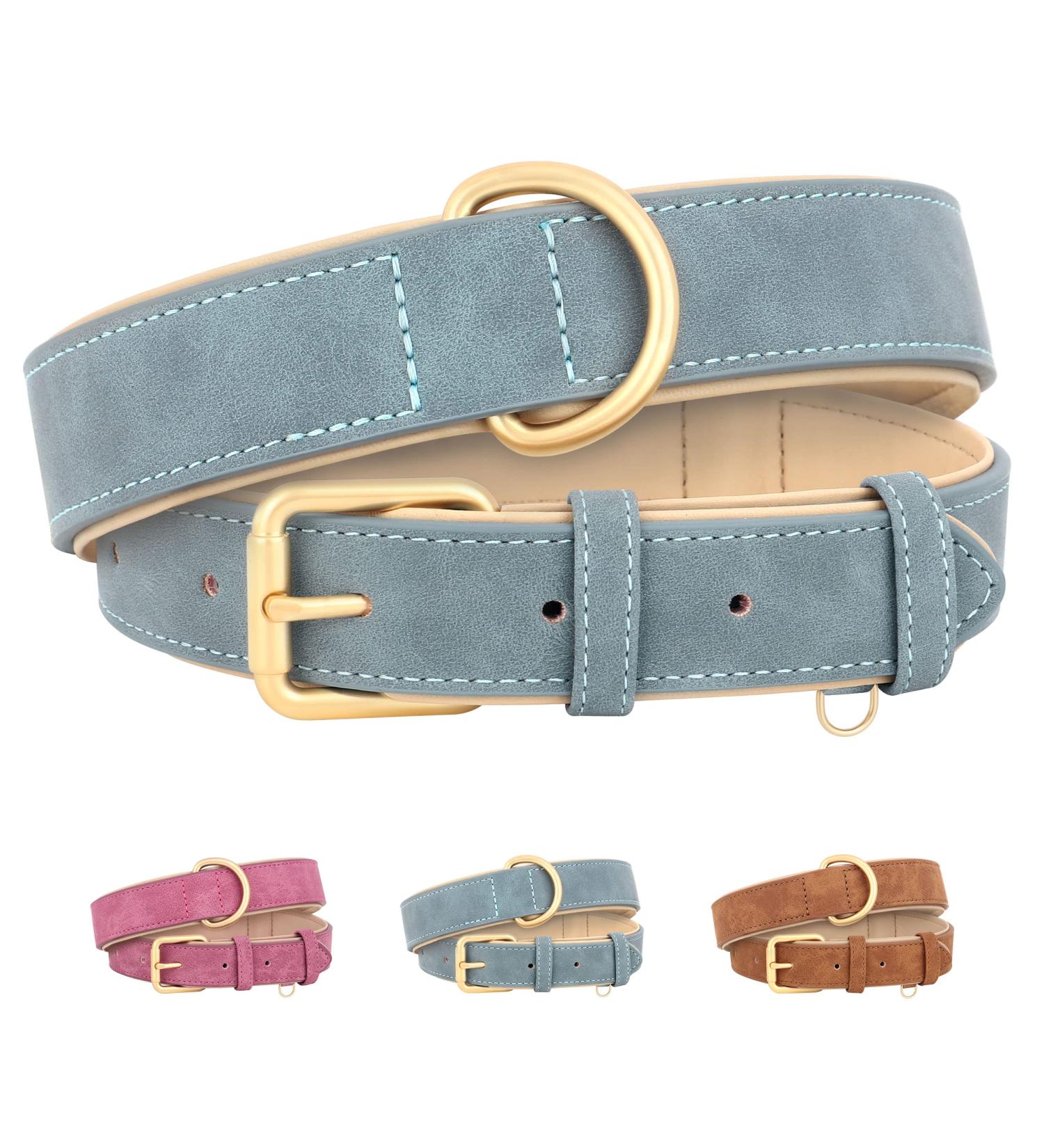 Beirui Soft Padded Leather Dog Collar - Comfortable & Durable for All Sizes - High-Quality Alloy Fittings Blue XL (Neck 41-53 cm 3 cm Width) - Buy Online on GoSupps.com