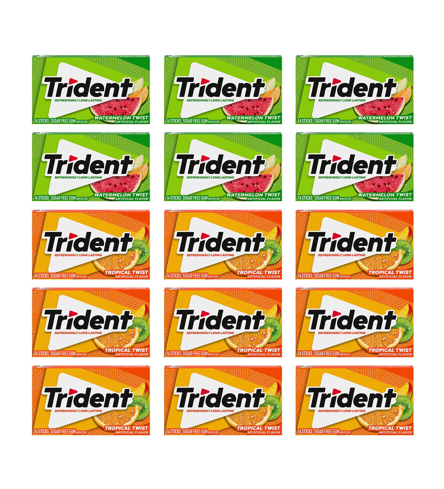 Trident Sugar Free Gum Variety Pack - Watermelon & Tropical Twist Flavors - 15 Packs (210 Pieces) - Buy Online on GoSupps.com