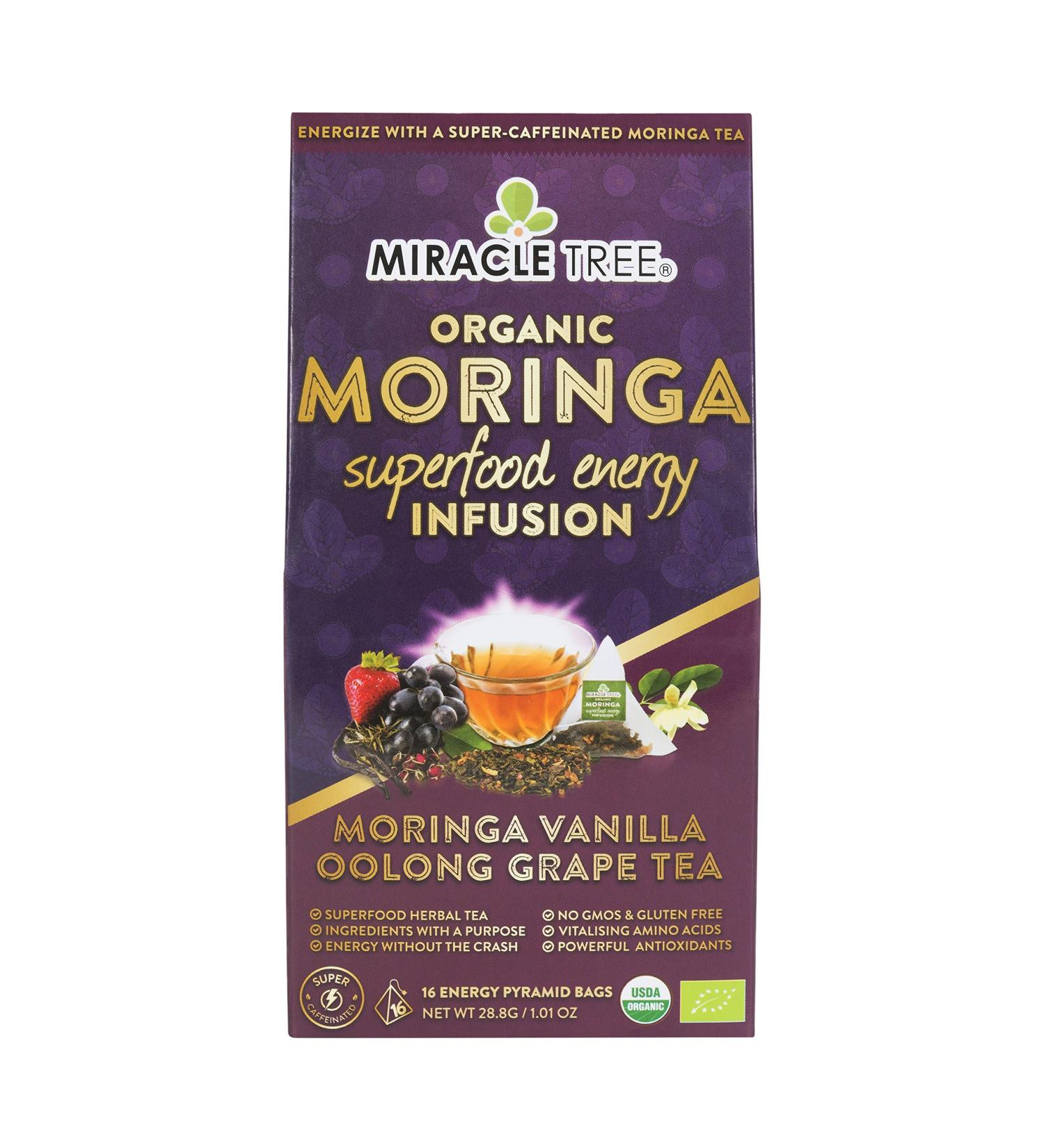 Miracle Tree's Moringa Energy Tea - Vanilla Oolong Grape | Super Caffeinated Blend | Healthy Coffee Alternative  Perfect for Focus | Organic Certified & Non-GMO | 16 Pyramid Sachets Vanilla Oolong Grape 16 Count (Pack of - Buy Online on GoSupps.com