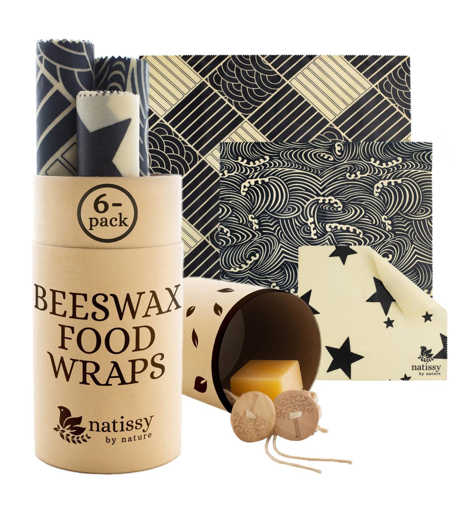 Set of 6 Reusable Beeswax Food Wraps - Organic Wax Wrap for Bread, Sandwich, Bowls - Beeswax Paper - 6-pack (Black & White) - Buy Online on GoSupps.com