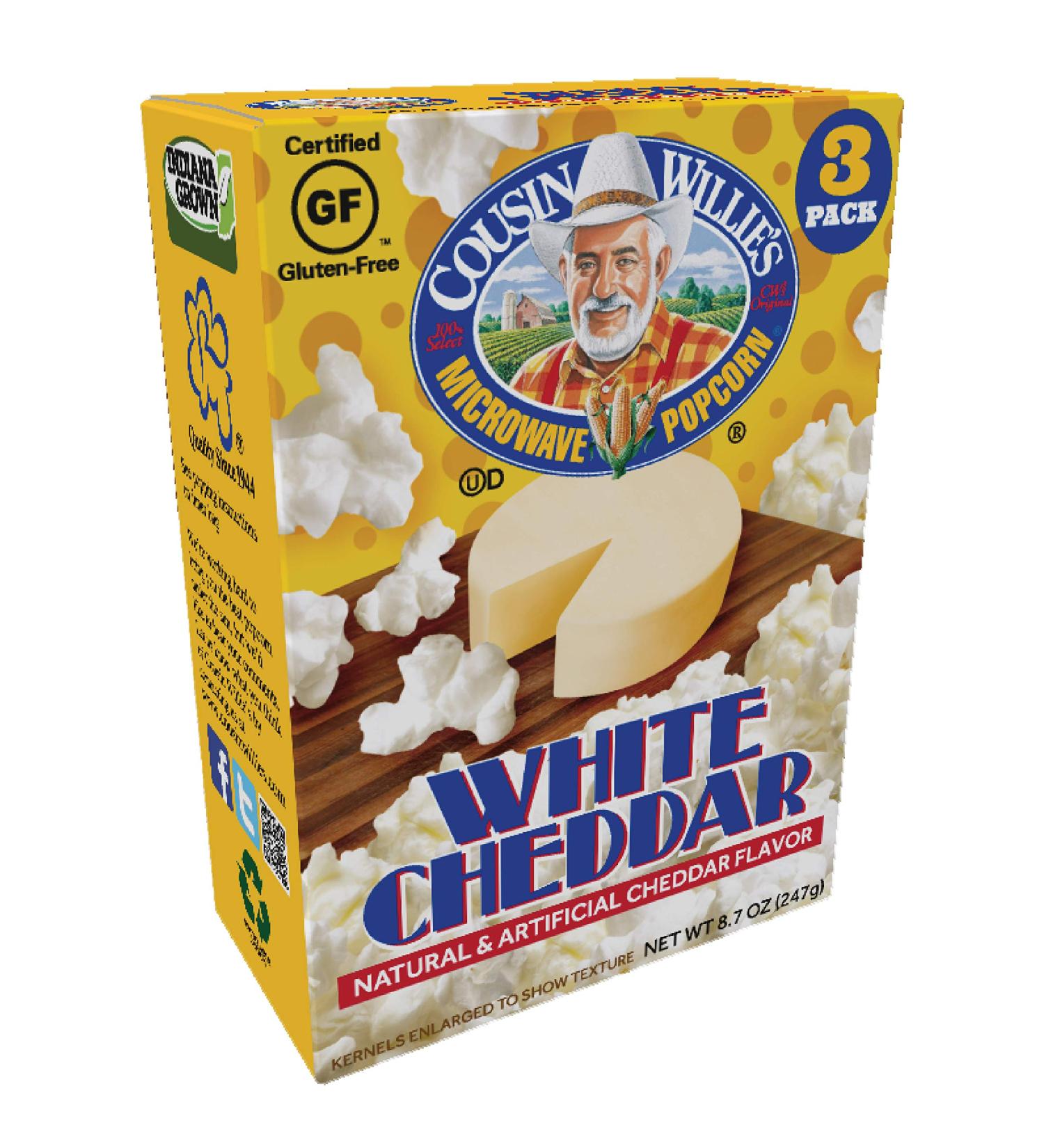 Cousin Willie's Simply Better White Cheddar Popcorn (3 Pack, 8.7oz) - Unbeatable Flavor - Cholesterol Free - Made in the USA