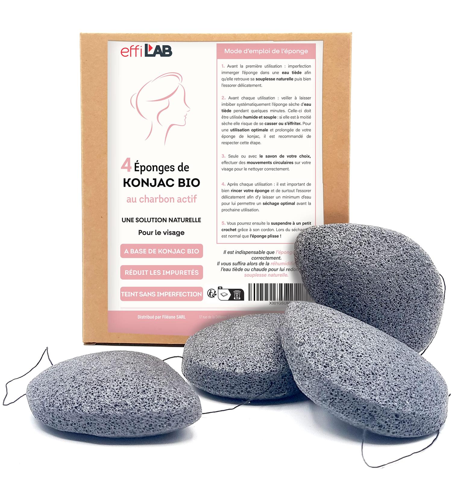 Bio-Konjac Face Sponge Set with Activated Carbon | 4 Drop-Shaped Natural Cleansing Sponges - Eco-Friendly Skincare - Buy Online on GoSupps.com