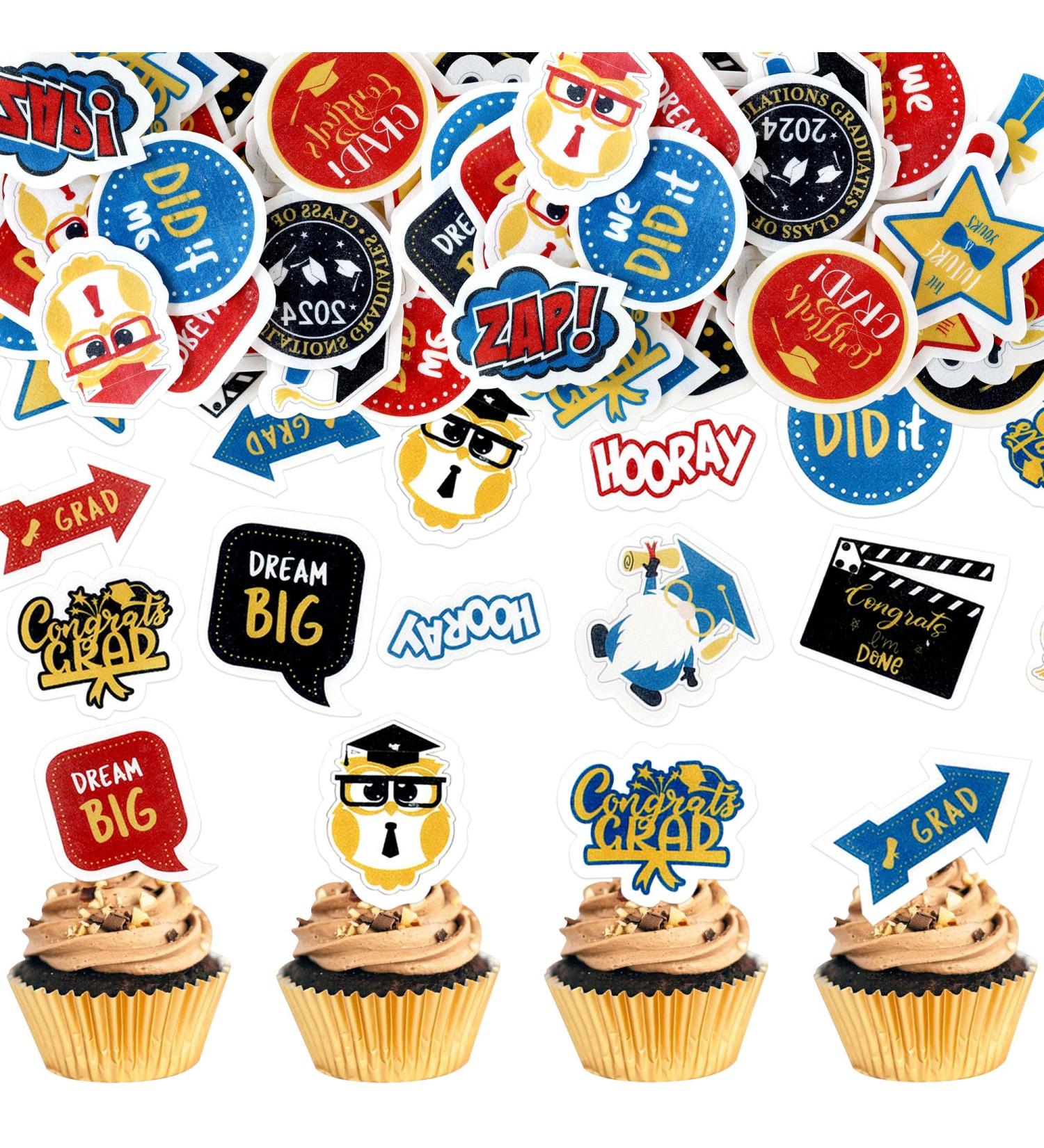Ercadio 72 Pack Graduation Edible Cupcake Toppers Class of 2024 Grad Cap Cupcake Picks for 2024 Graduation Theme Party Cake Decorations Supplies Edible-72 - Buy Online on GoSupps.com