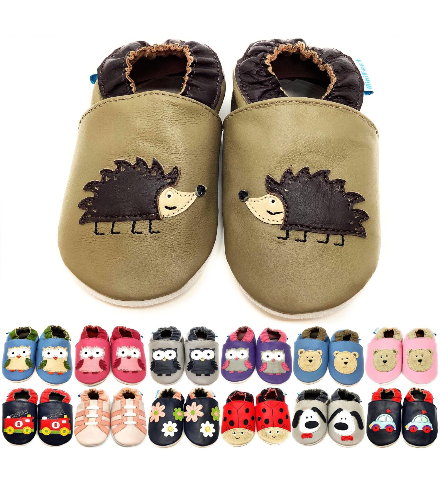 MiniFeet Premium Soft Leather Baby Shoes - Buy 4 Pairs, Get 1 Free! Hedgehog Design - Toddler Shoes 0-6 Months to 4-5 Years - Buy Online on GoSupps.com