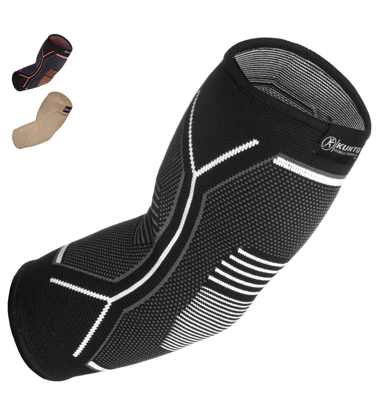 Kunto Fitness Elbow Brace Compression Sleeve for Tendonitis, Tennis & Golf Elbow - Medium, White-Gray - Reduce Joint Pain - Shipped From USA - Buy Online on GoSupps.com