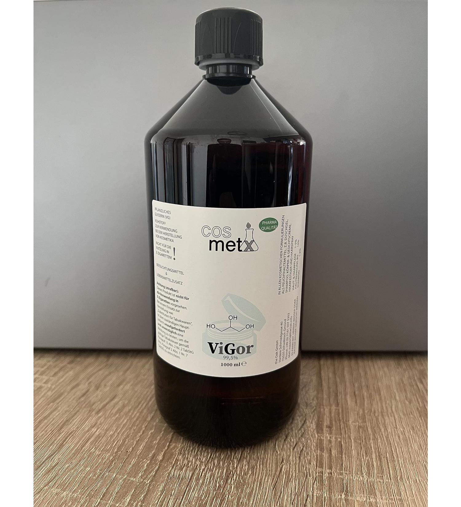 cosmetx ViGor Pack of 3 x 1-liter bottles of pharmaceutical-grade vegetable glycerin E422 99.5% + VG