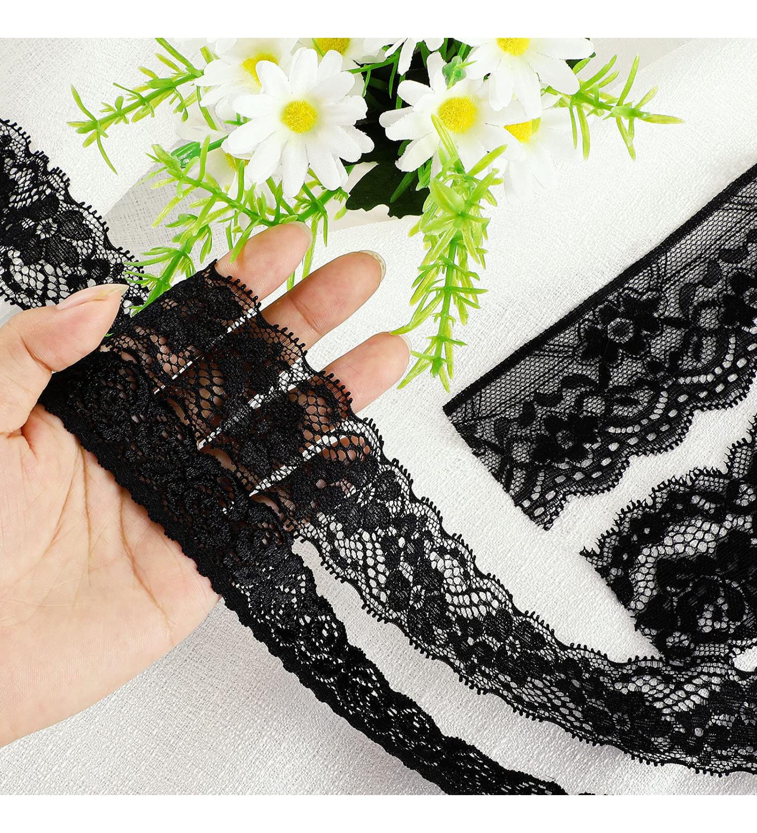 4 Rolls Vintage Floral Lace Ribbon 24 Yards - Wide Black Tulle Trim for DIY Crafts & Sewing - Buy Online on GoSupps.com
