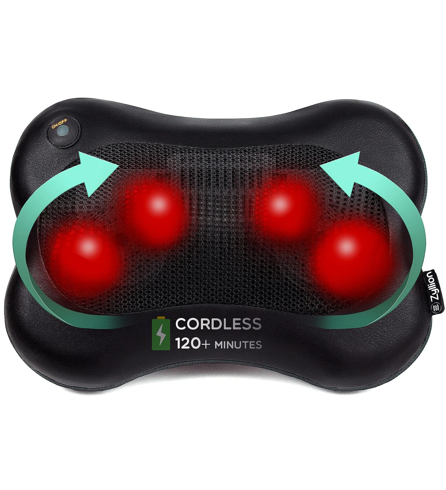 Zyllion Cordless Rechargeable Shiatsu Back and Neck Massager with Heat - Black | ZMA-13RB-BK - Buy Online on GoSupps.com