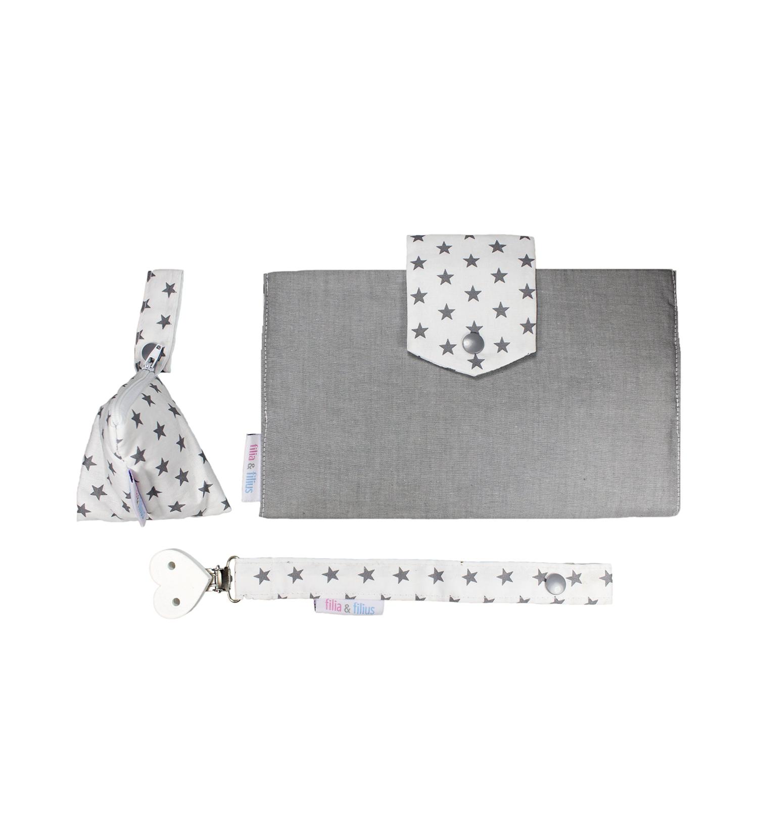 Filia & Filius Baby Diaper Bag Set with Pacifier Bag & Strap - Gray Stars | Stylish & Functional Diaper Bags for On-the-Go Parents - Buy Online on GoSupps.com
