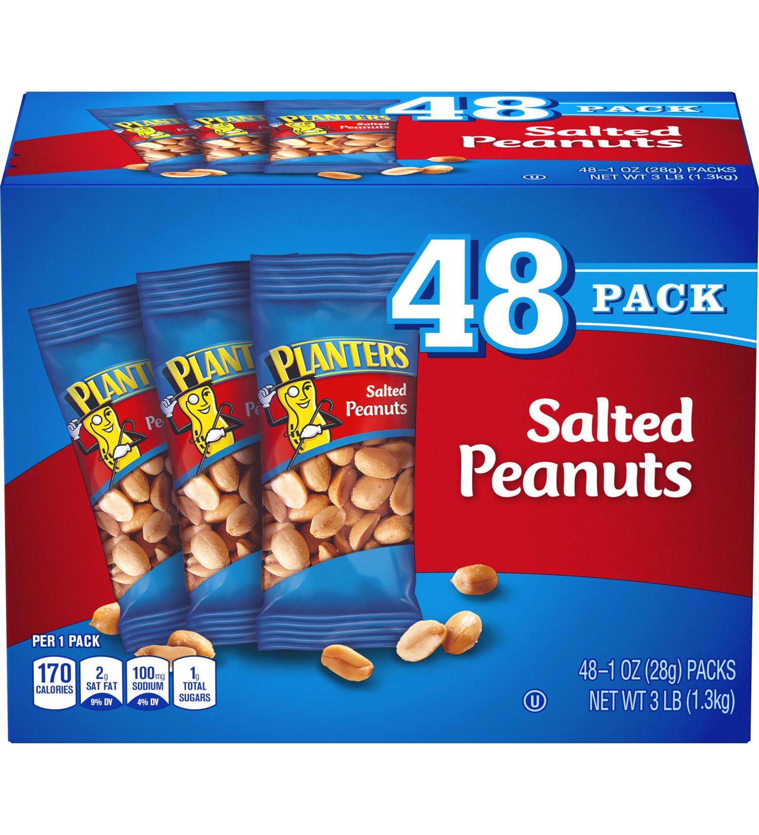 PLANTERS Salted Peanuts 1 oz. Bags (48 Pack) - Sea Salt Snack Size Peanuts - Convenient Kosher Snacking On the Go - Buy Online on GoSupps.com