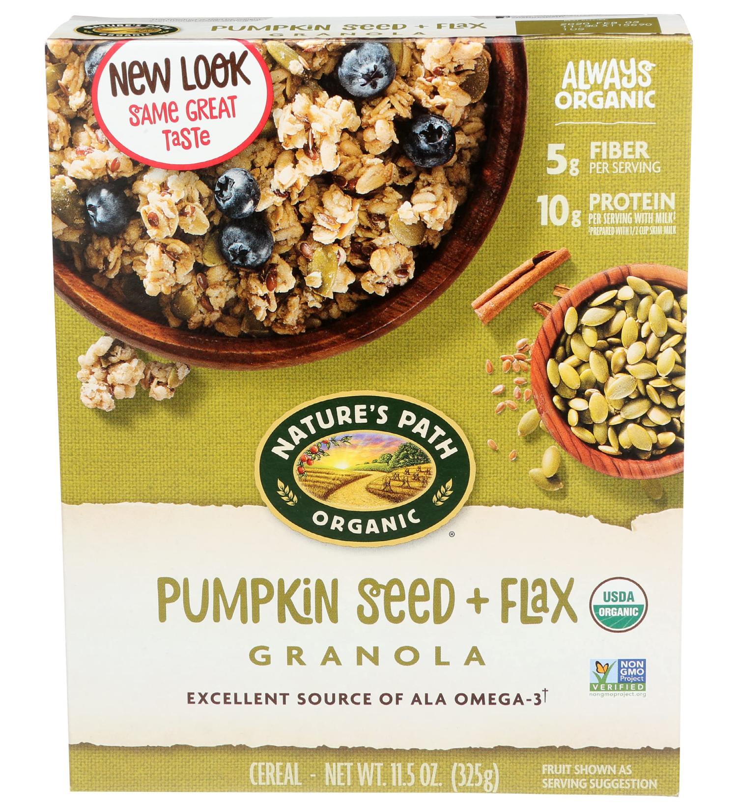 Organic Pumpkin Seed & Flax Granola Cereal - Nature's Path 11.5 oz | Healthy Breakfast - Buy Online on GoSupps.com