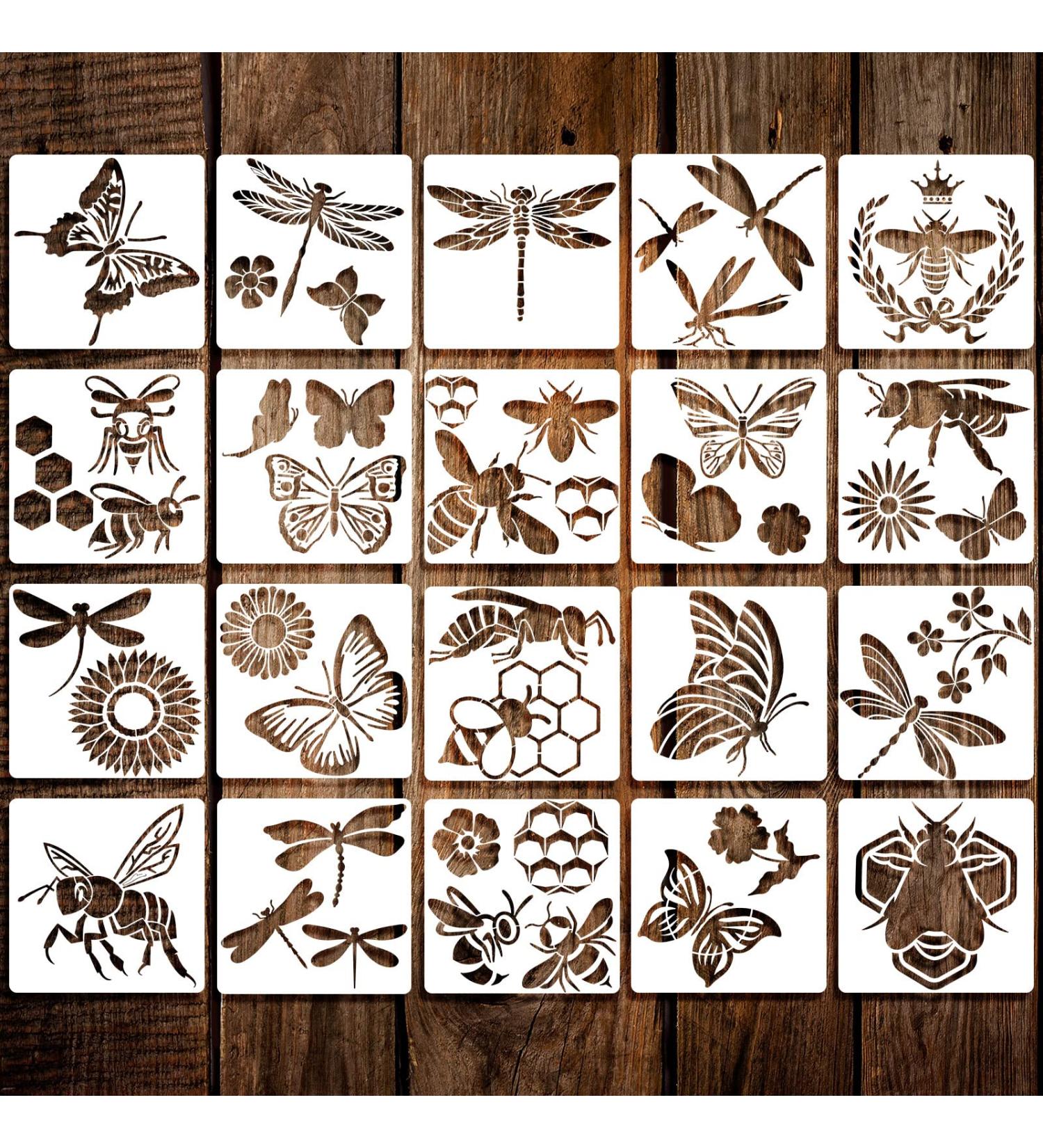 Insect Style Stencil Set - 20 Reusable Stencils for DIY Painting on Wood, Canvas & Christmas Decor - Animal, Plant, Music Themes - Bee, Butterfly & More - Buy Online on GoSupps.com