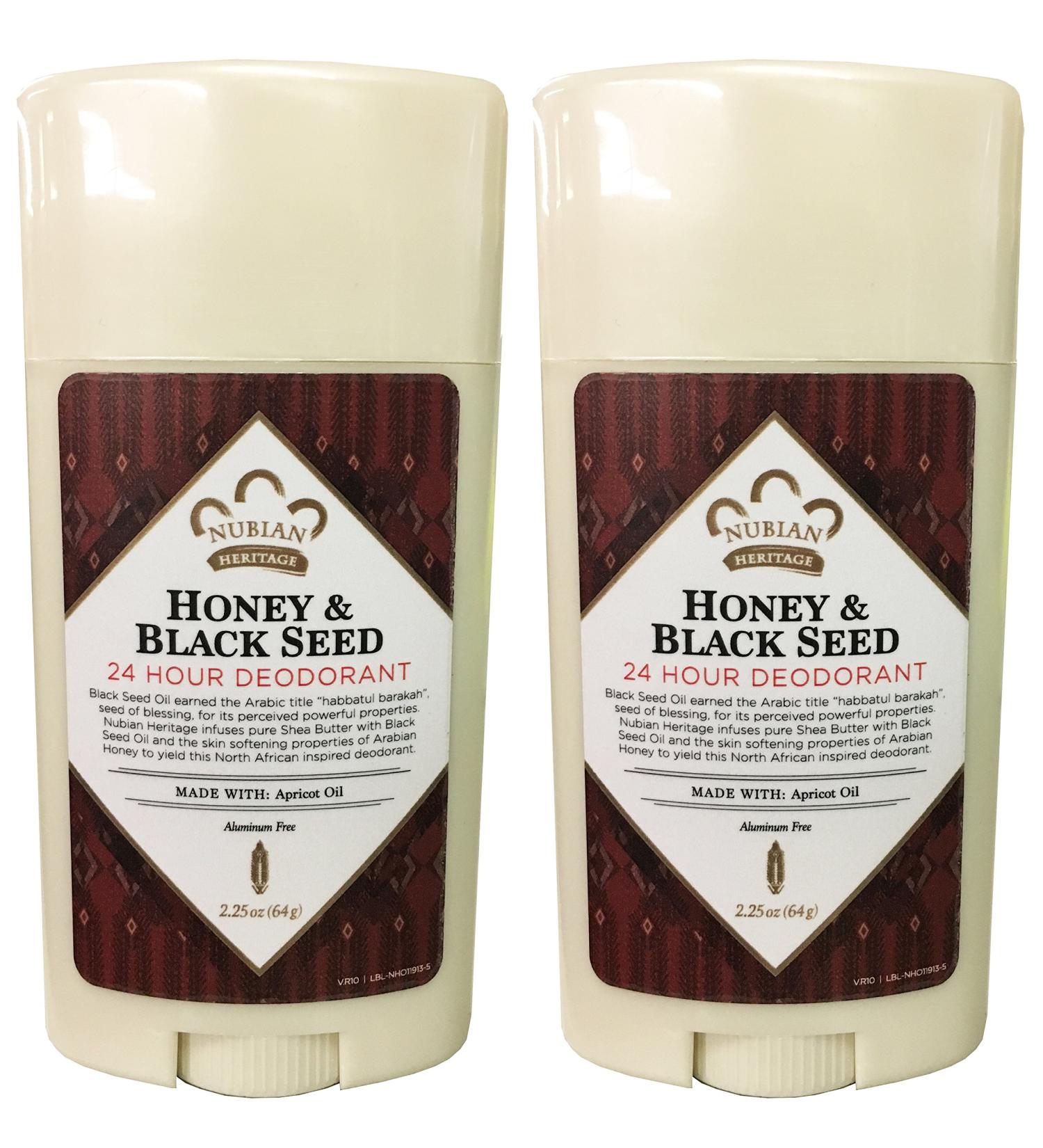 Nubian Heritage Honey and Black Seed Deodorant With Wild Honey Apricot Oil Babassu Carrot and Macadamia Nut Oils 2.25 oz. (Pack of 2)