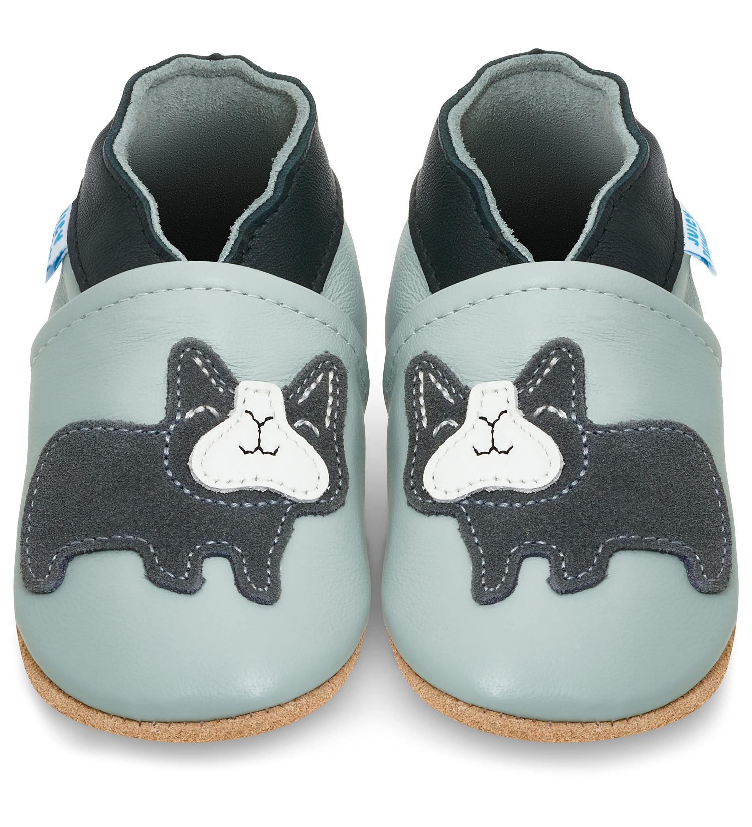 Bridget Bulldog Grey Soft Sole Leather Baby Shoes for Boys and Girls 0-6 Months - Buy Online on GoSupps.com