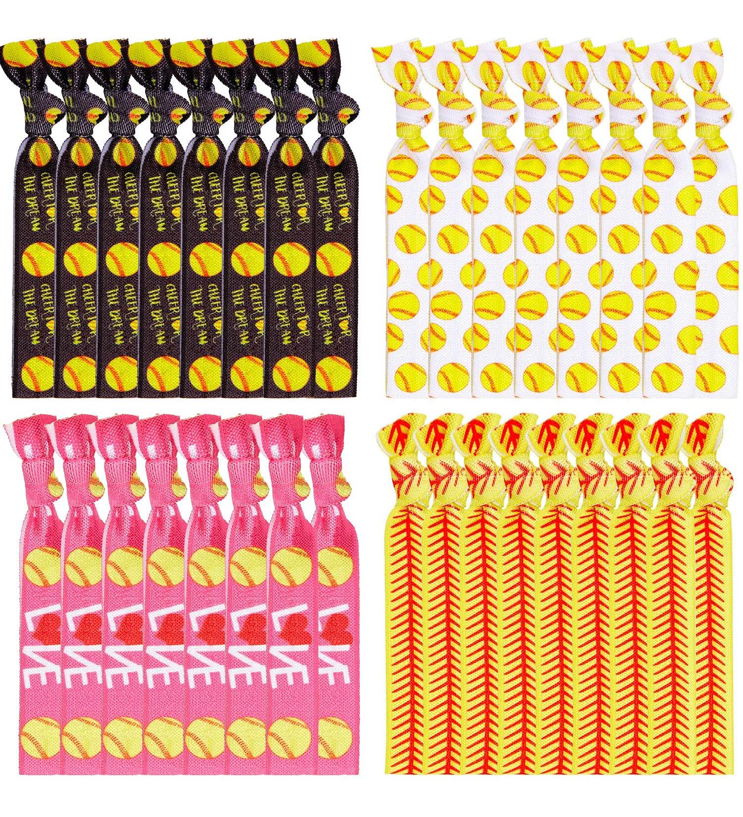 Softball Hair Ties - 32 Pieces Baseball Accessories for Women & Girls | Elastic Ribbon Sports Hair Accessories (Style 1) - Buy Online on GoSupps.com