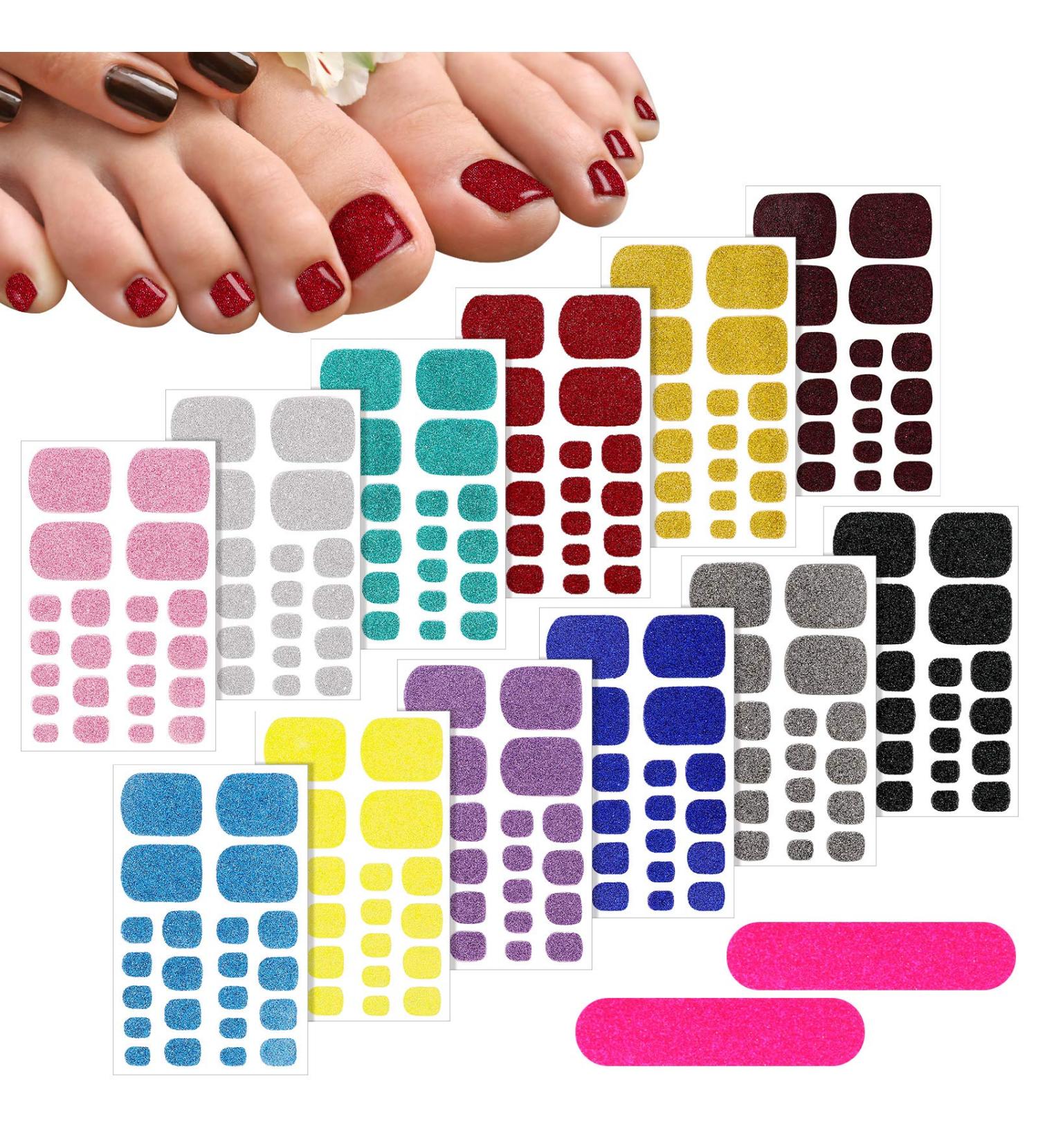 Glitter Toe Nail Wraps - Self-Adhesive Nail Polish Stickers - Solid Color Art Decals - Manicure Kit for Women & Girls - 12 Styles, 2 Nail Files (Chic Colors) - Buy Online on GoSupps.com