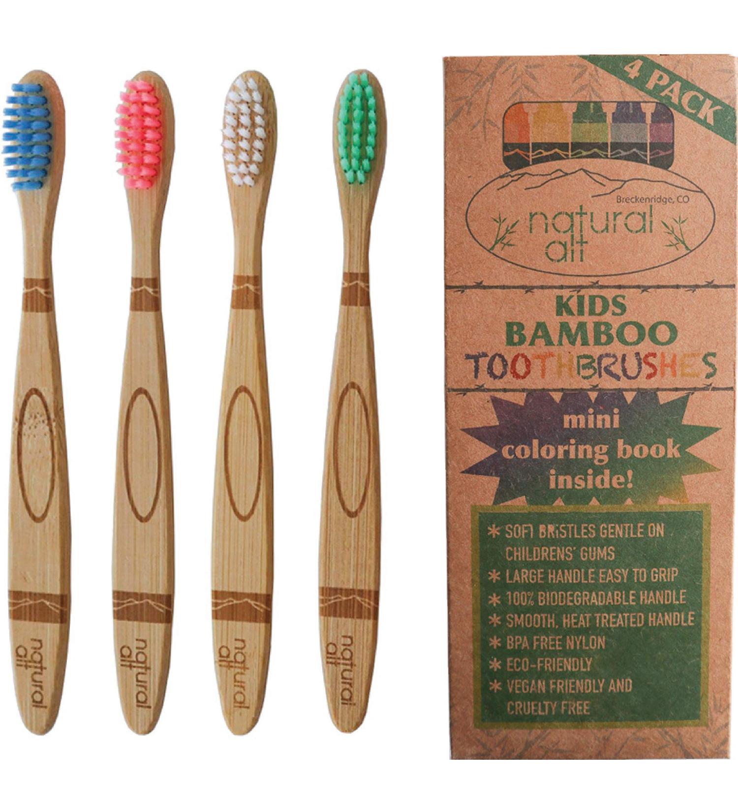 Kids Bamboo Toothbrush Crayon Set - Eco-Friendly, Soft Bristles, Non-BPA | Educational Bonus | 4 Pack - Buy Online on GoSupps.com