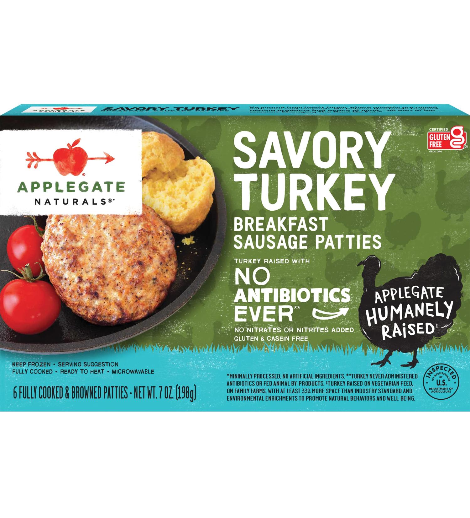 Applegate Natural Turkey Breakfast Sausage Patties - 7oz (Frozen) - Buy Online on GoSupps.com