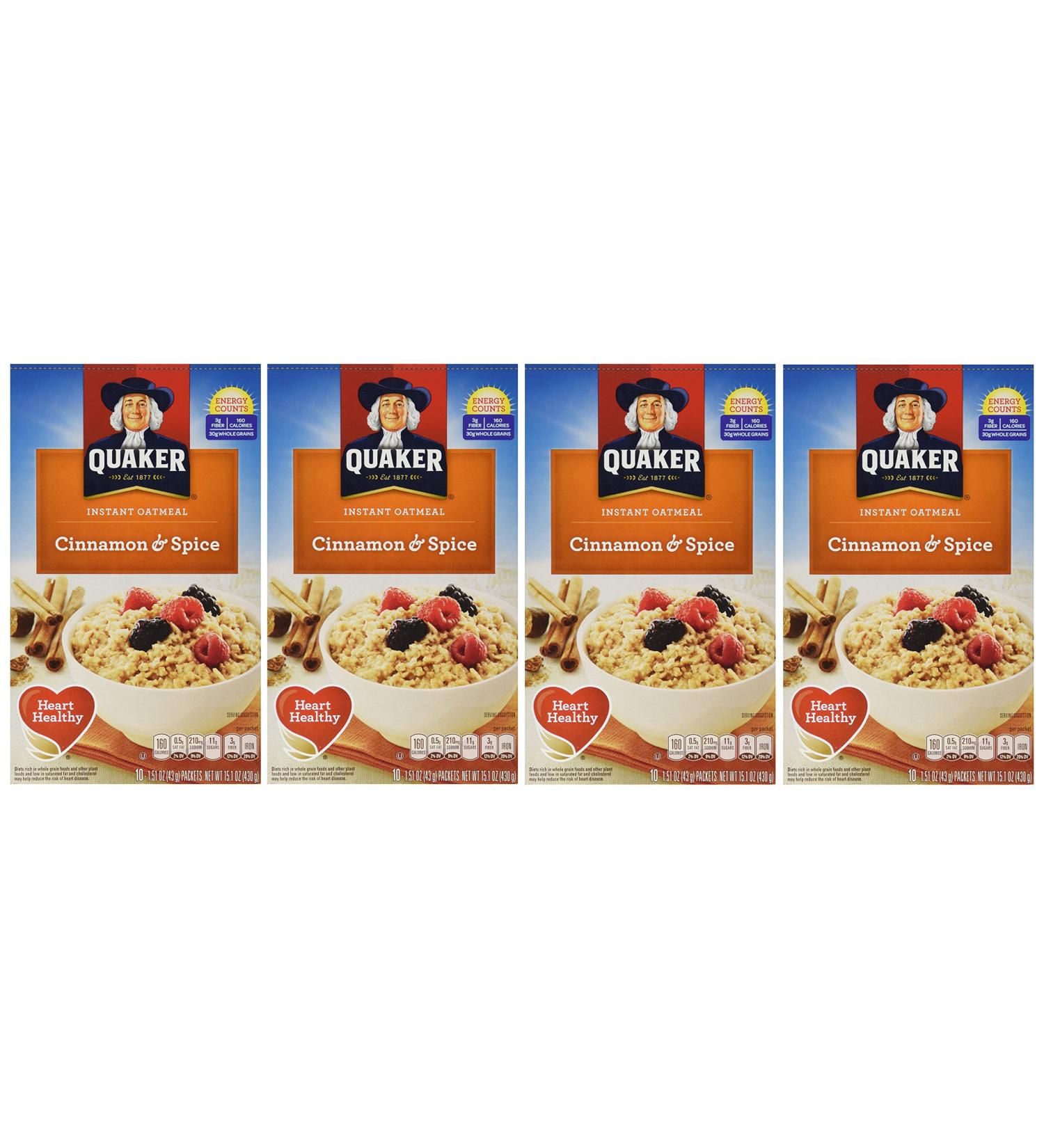 Quaker Instant Oatmeal Cinnamon & Spice 10-Count Boxes - Pack of 4 - 1.51oz Packets (40 Pack) - Buy Online on GoSupps.com