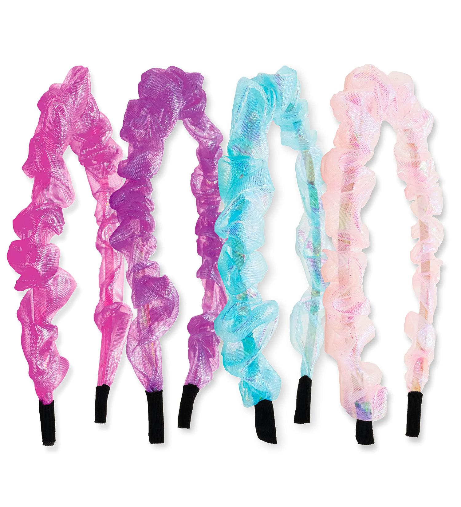 FROG SAC 4 Iridescent Ruched Headbands for Girls - Organza Hair Accessories - Cute Pastel Headband Pack for Kids and Teens - Birthday Party Favors - Buy Online on GoSupps.com