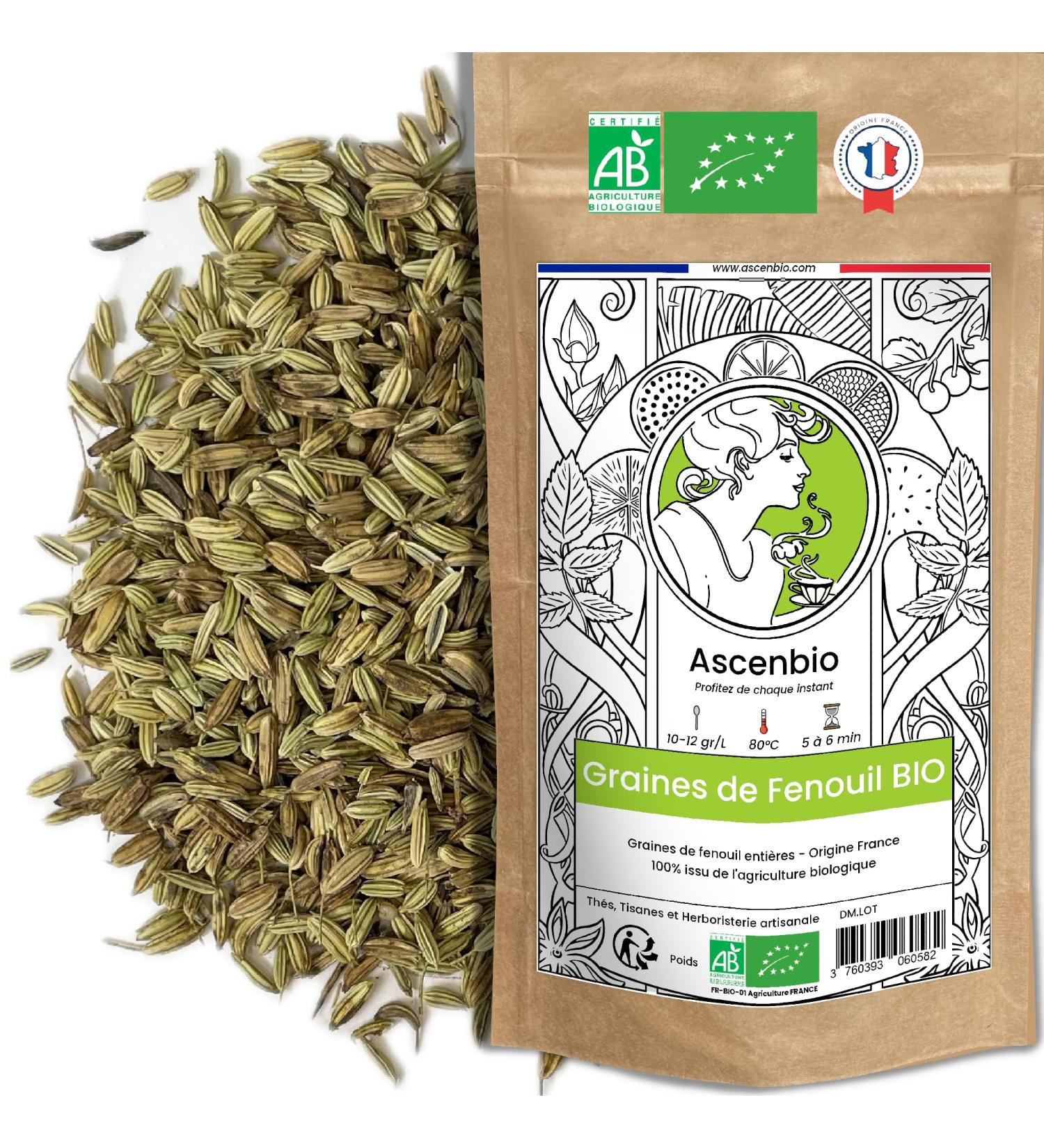  Ascenbio Ascenbio Organic fennel seeds Digestion breastfeeding and lactation herbal tea 180 g bulk Prepared and packaged in F - Buy Online on GoSupps.com