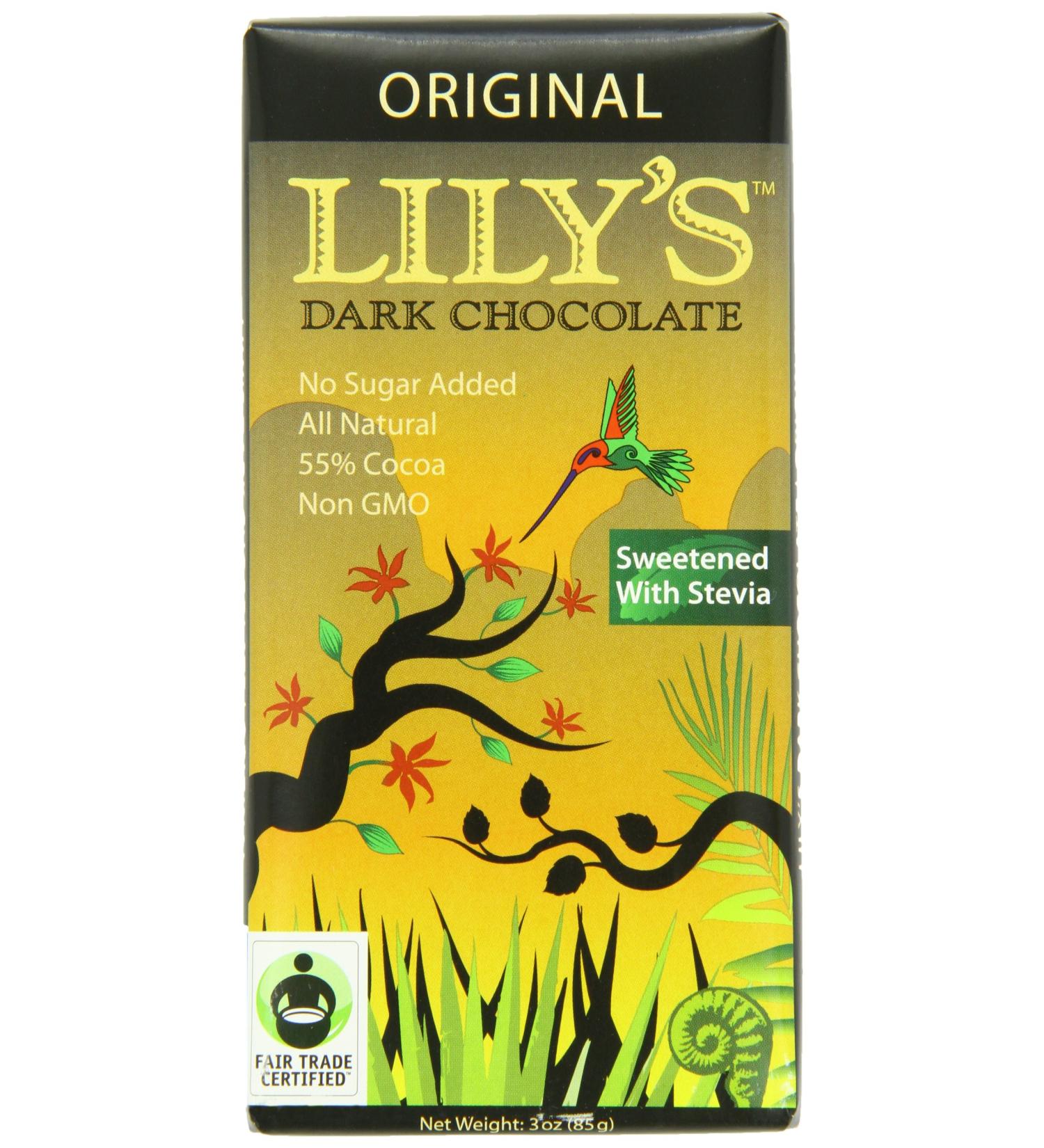 Lily's Dark Chocolate Bar with Stevia - Original, 3oz (Pack of 12) | Sugar-Free Treats - Buy Online on GoSupps.com