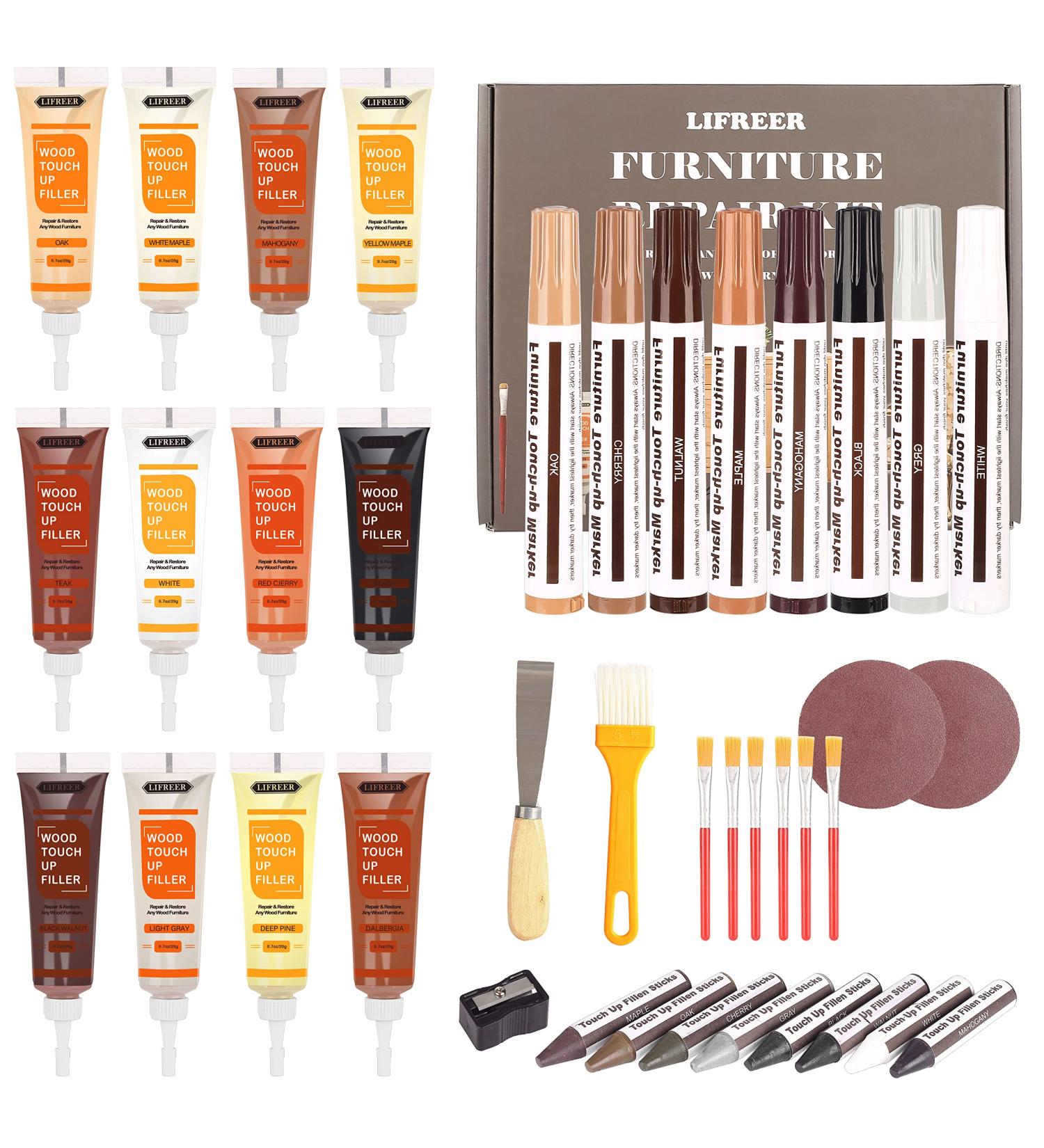 Lifreer Wood Furniture Repair Kit - 40 Pcs Wood filler  Touch Up Markers With Wax Sticks - for Wood Floors  Stains  Scratches Tables  Door  Carpenters  Bedposts - Buy Online on GoSupps.com