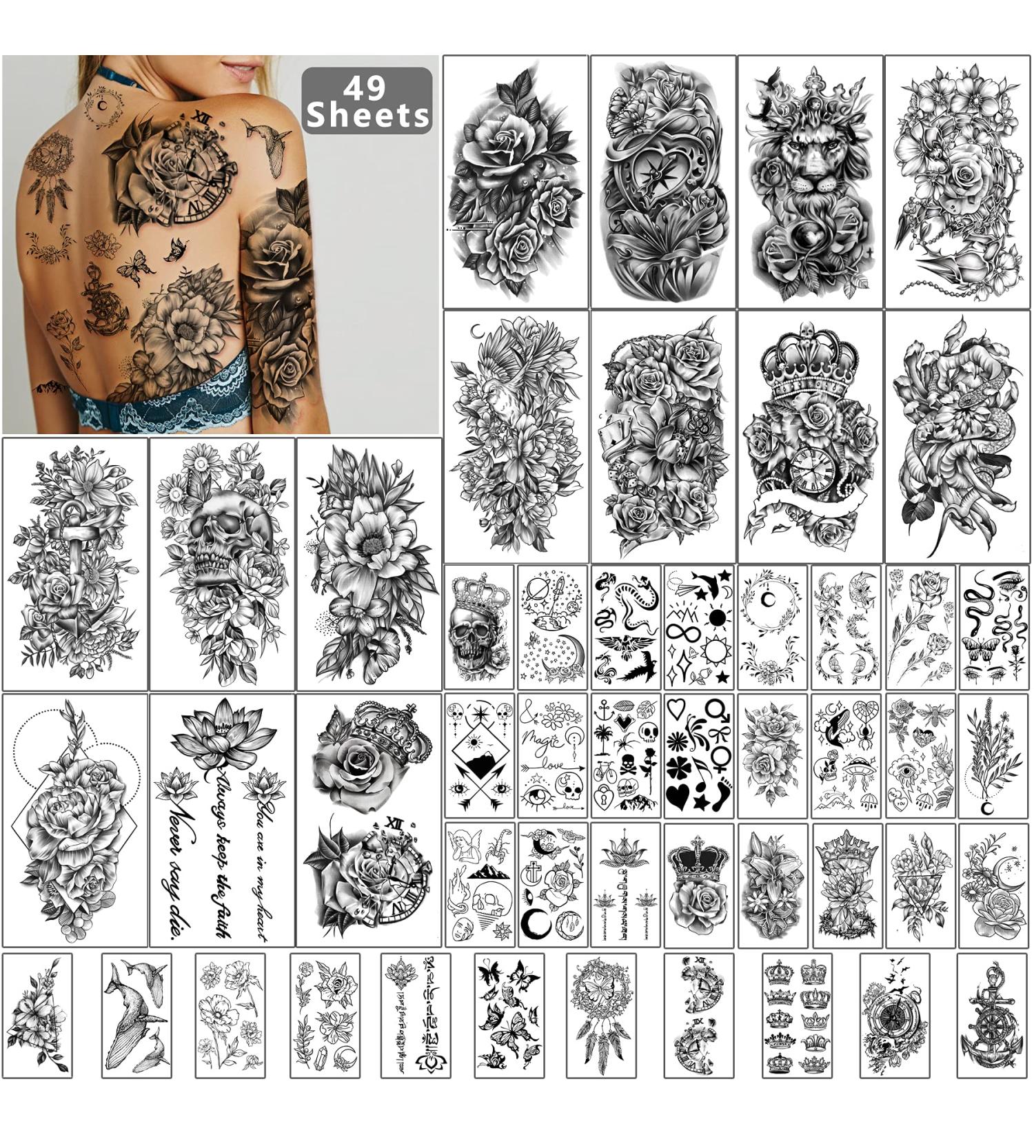 Yazhiji 49 Large Flowers Butterflies Crown Temporary Tattoos - Waterproof Fake Tattoos for Women, Girls, Kids, and Adults - Buy Online on GoSupps.com