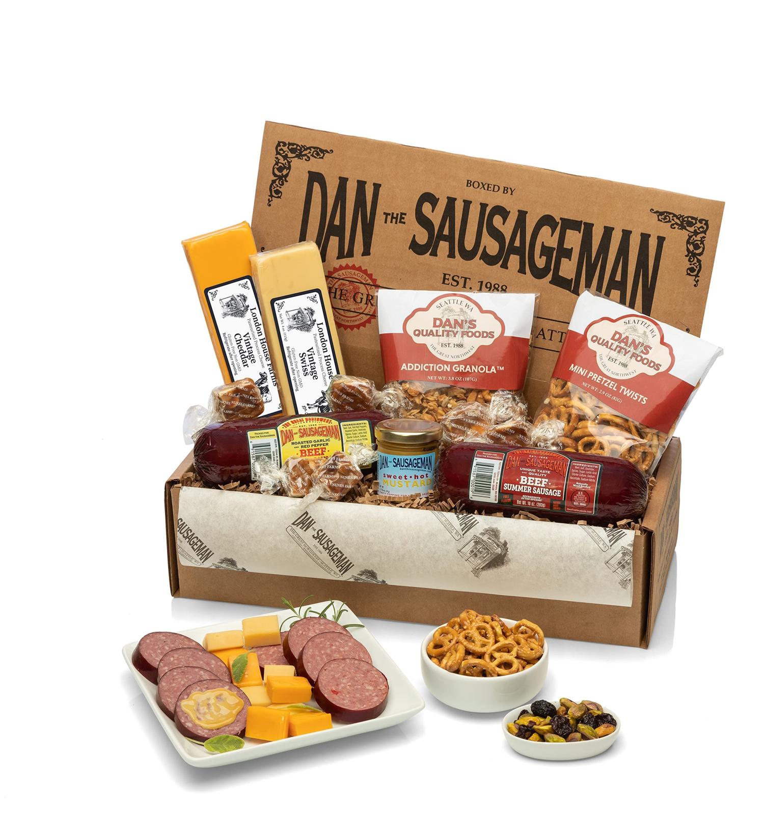 Dan the Sausageman Mt. Rainier Gourmet Gift Basket with Summer Sausage, Wisconsin Cheeses, Mustard, and Truffles - Buy Online on GoSupps.com