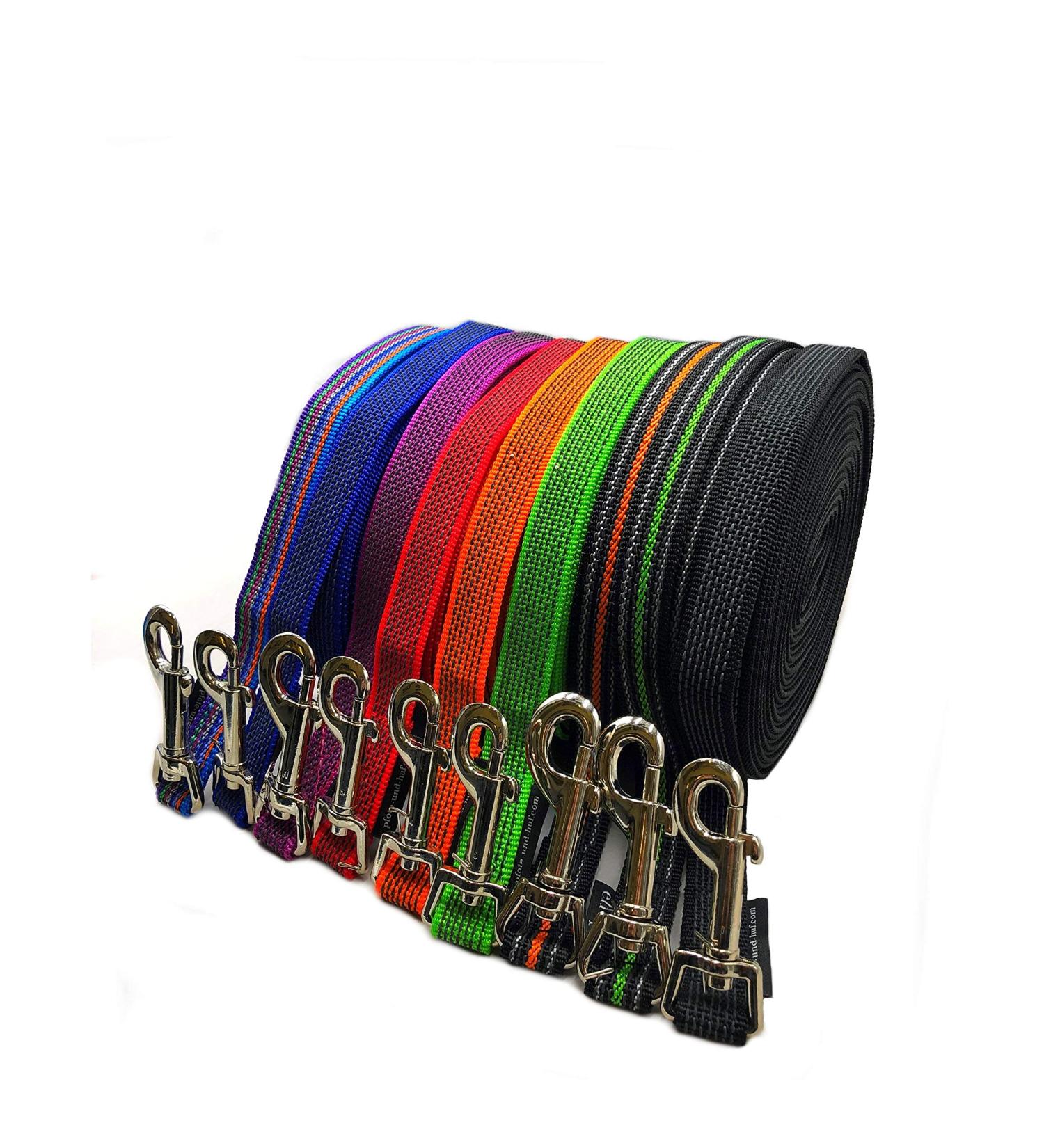 Drag line dog linen 1m-40m/20mm wide/for medium and large dogs with/without hand loop tracking leash/practice leash (3m without hand loop black-neon-green rubberized) 3m without hand loop black and-green rubberized