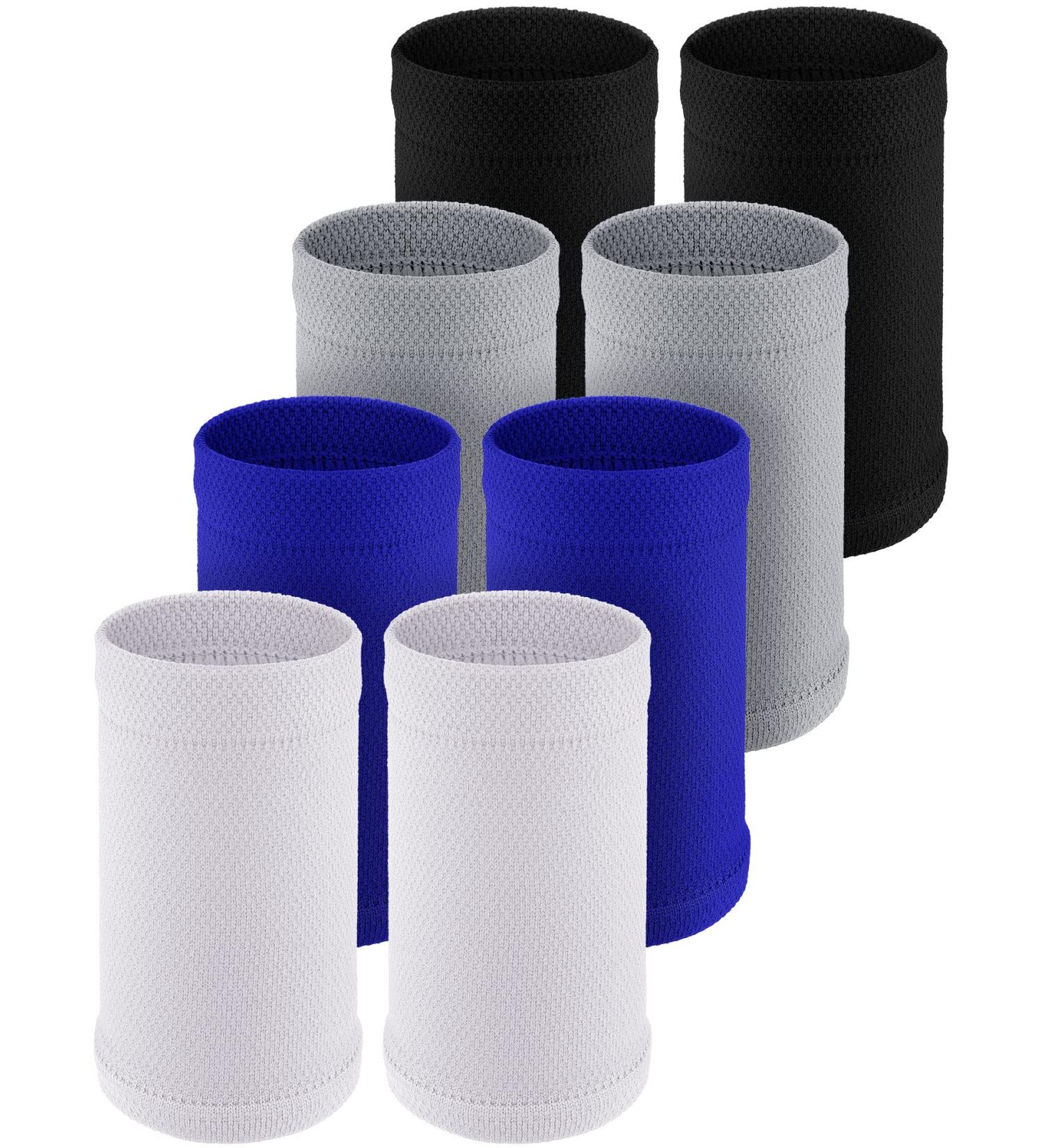 Newcotte 4 Pairs Wrist Sleeve Compression Support Brace for Men and Women | Breathable Thin Wrist Bands for Sports | Improve Circulation, Relieve Pain | Medium Size, Black, White, Gray, Blue - Buy Online on GoSupps.com