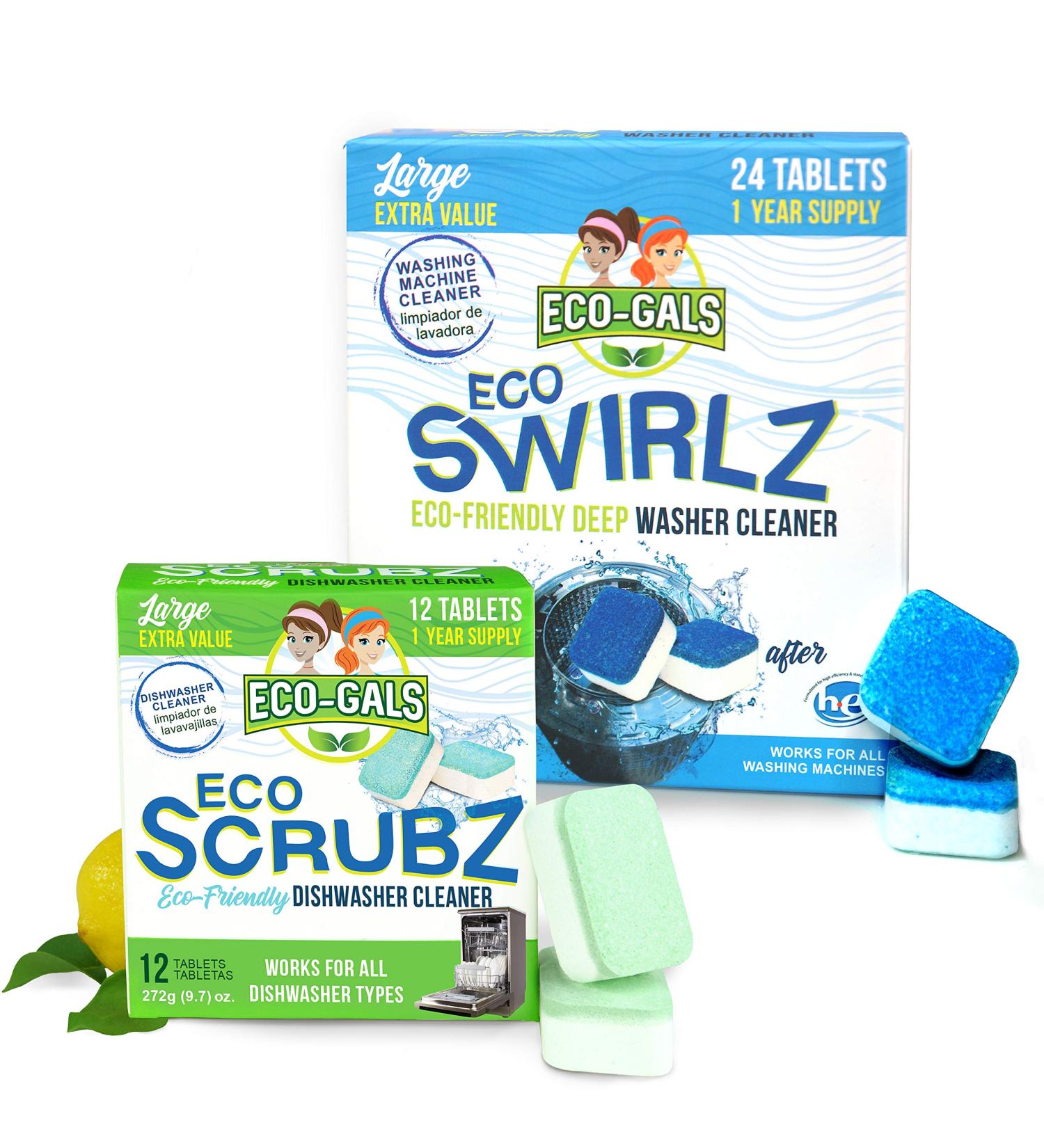 Eco-Gals Eco Swirlz Washing Machine Cleaner - 36 Count Tablets with Bonus Eco Scrubz Dishwasher Cleaner - Buy Online on GoSupps.com