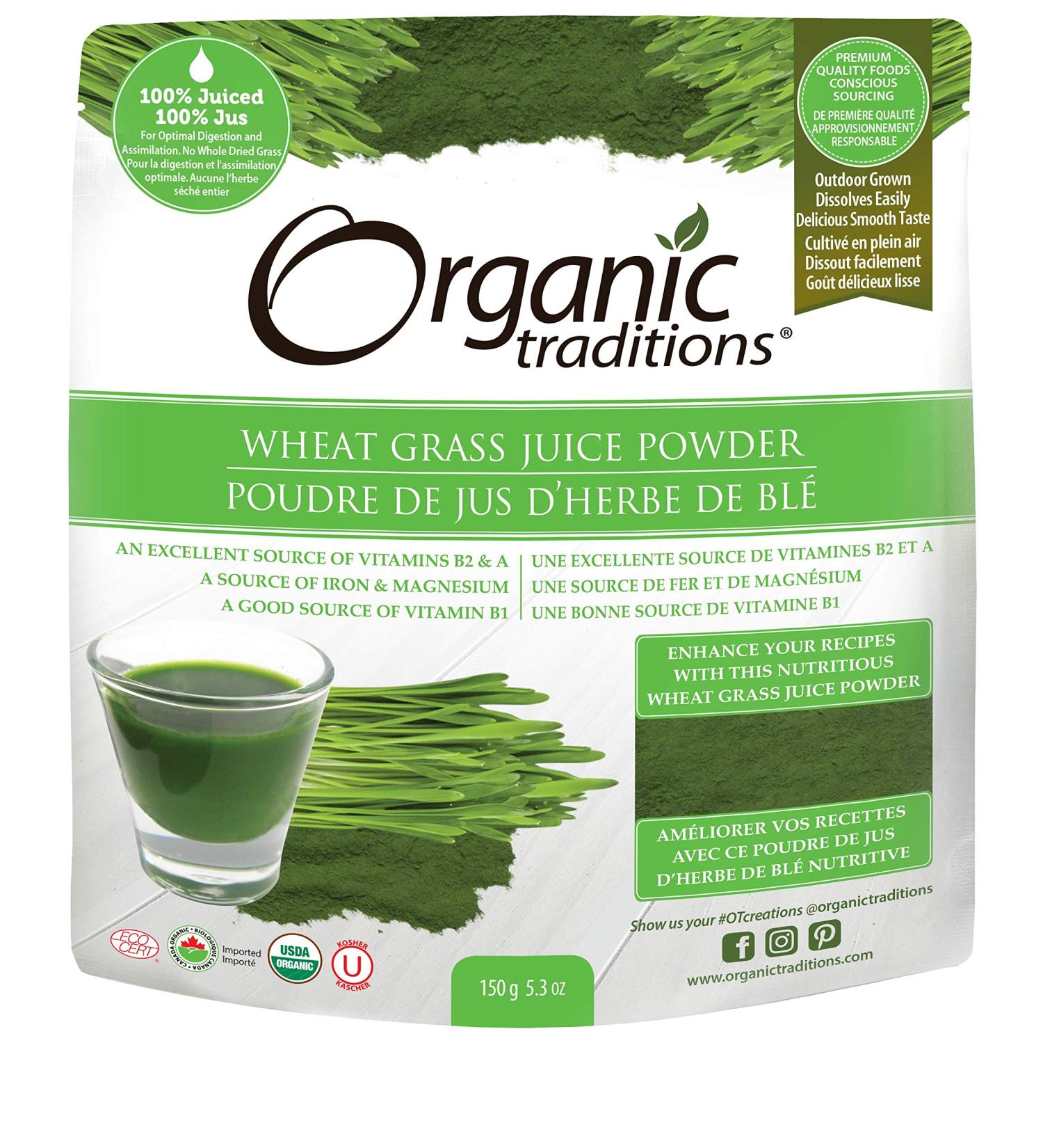 Organic Traditions Wheat Grass Juice Powder 5.3 oz - Pure Superfood Supplement - Buy Online on GoSupps.com