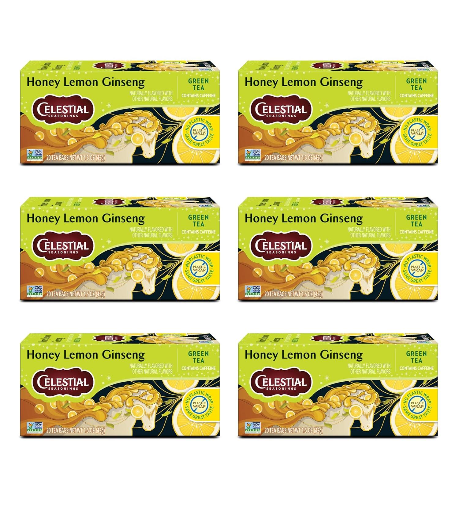 Celestial Seasonings Green Tea Honey Lemon Ginseng 20 Tea Bags - Caffeinated (Pack of 6) - Buy Online on GoSupps.com