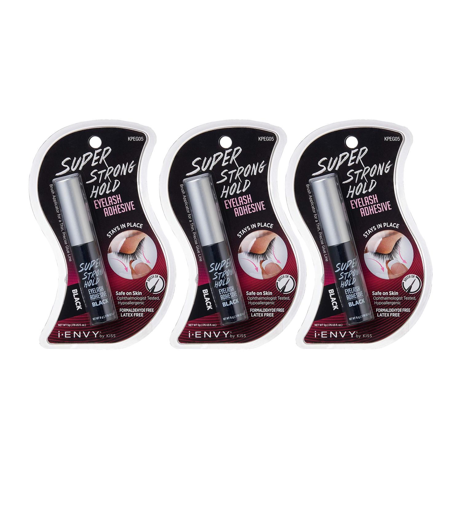 iENVY by KISS Super Strong Hold Eyelash Adhesive Black 0.176oz - Pack of 3 | Latex-Free Brush On Formula - Buy Online on GoSupps.com
