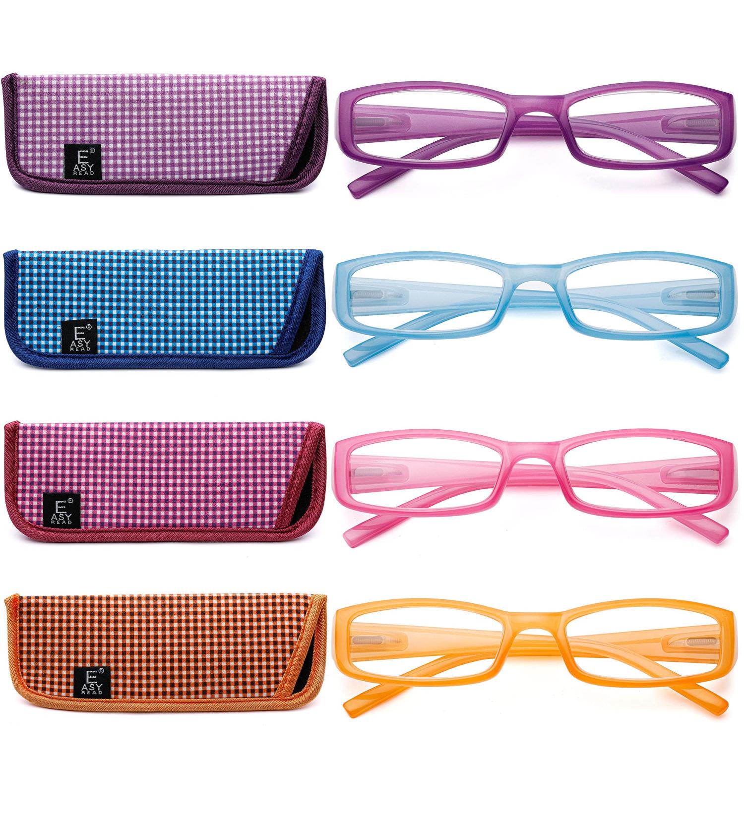 Women's Fashion Rectangular Reading Glasses 4 Pack +2.5 - Spring Hinge, Colorful Frames - Buy Online on GoSupps.com
