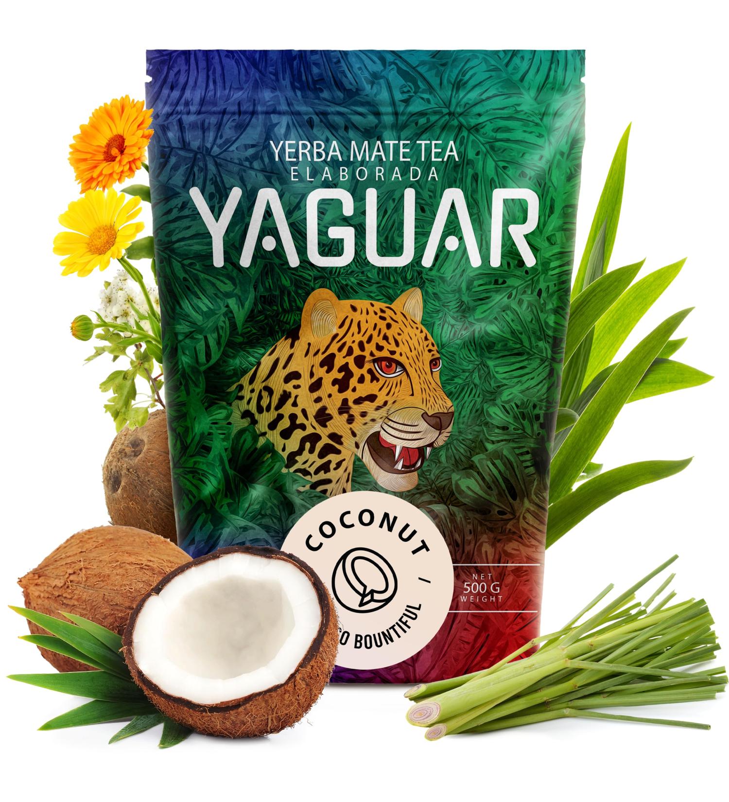 Venusti sp Z oo Yaguar Coconut 05kg Yerba mate with coconut Natural stimulation Yerba mate for fans of coconut flavors Brazilian yerba mate 500g - Buy Online on GoSupps.com