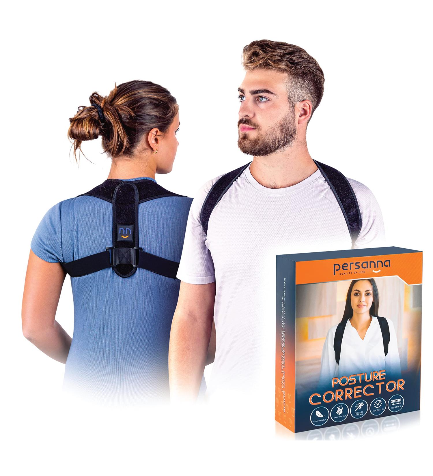 Persanna Posture Corrector Back Brace for Women and Men - Upper Back Support for Shoulder & Neck Pain - Adjustable Straightener for Scoliosis & Kyphosis - Thoracic Spine Trainer - Buy Online on GoSupps.com