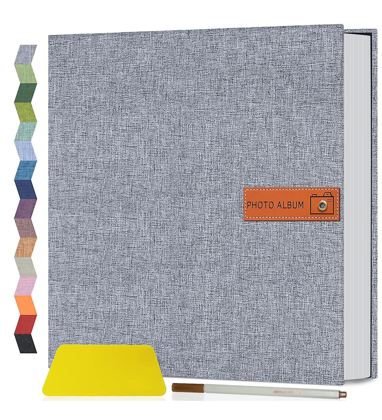 Popotop Large Self-Adhesive Photo Album - 40 Pages DIY Scrapbook for Family, Baby, and Wedding - Includes Metal Pen and Plastic Board - 13x12.6 Grey - Buy Online on GoSupps.com