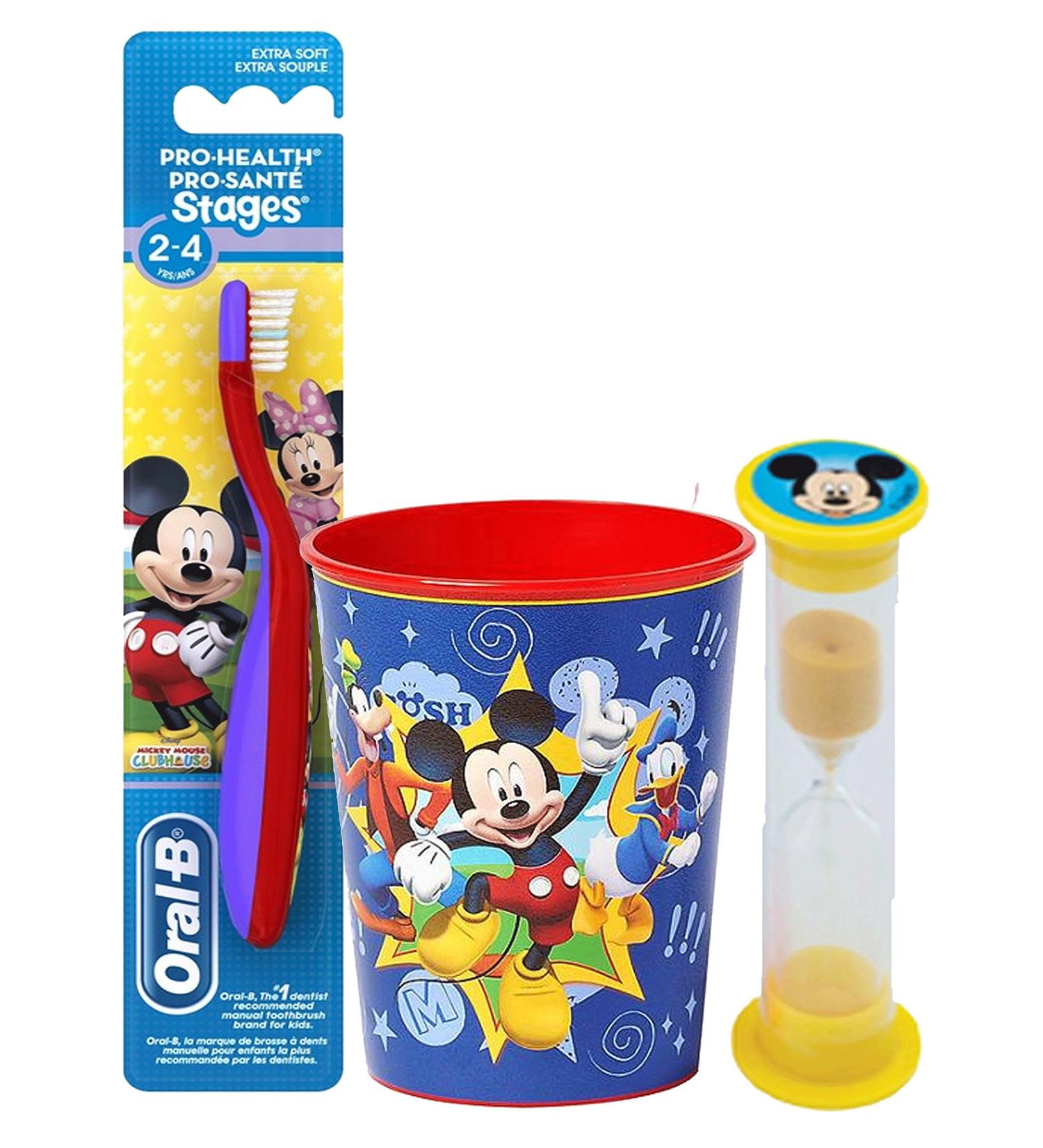 Disney Mickey Mouse Inspired 3pc. Bright Smile Oral Hygiene Set! Toothbrush, Crest Kids Sparkle Toothpaste & Brushing Timer!