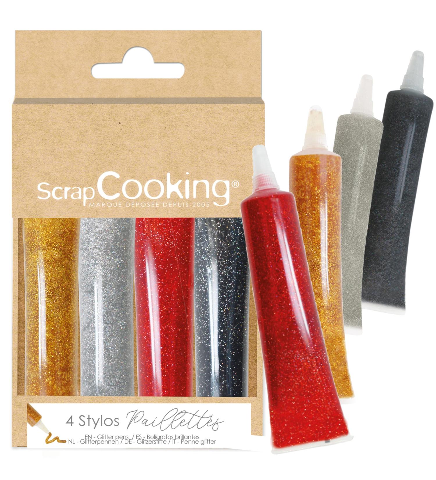 ScrapCooking - 4 Stylos Paillet s - Stylos Alimentaires Dor Argent Rouge & Noir - Crayons P tisserie - Colorants Comestibles - No l Anniversaire - crire & Dessiner sur G teaux & Biscuits - 7073 Noir rouge gris dor  - Buy Online on GoSupps.com