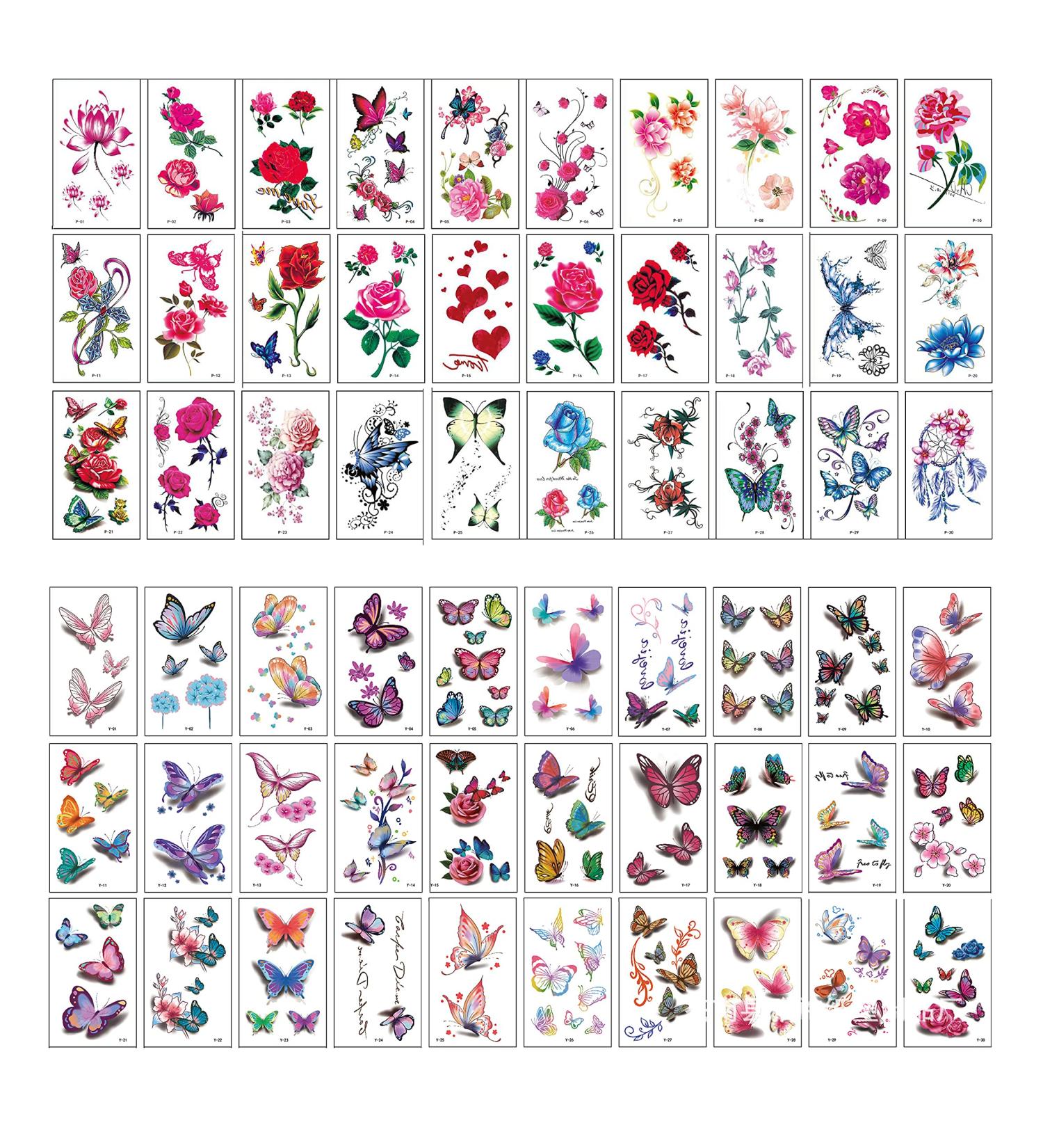 Waterproof Temporary Tattoo Stickers - Butterfly & Flower Designs for Women - Buy Online on GoSupps.com