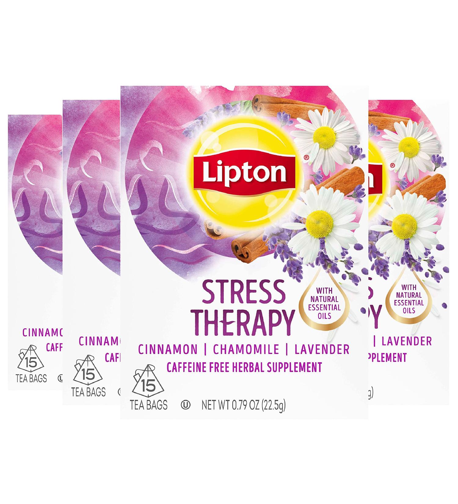 Lipton Stress Therapy Herbal Tea Bags - Cinnamon Chamomile Lavender Blend, 15 Count (Pack of 4) - Buy Online on GoSupps.com