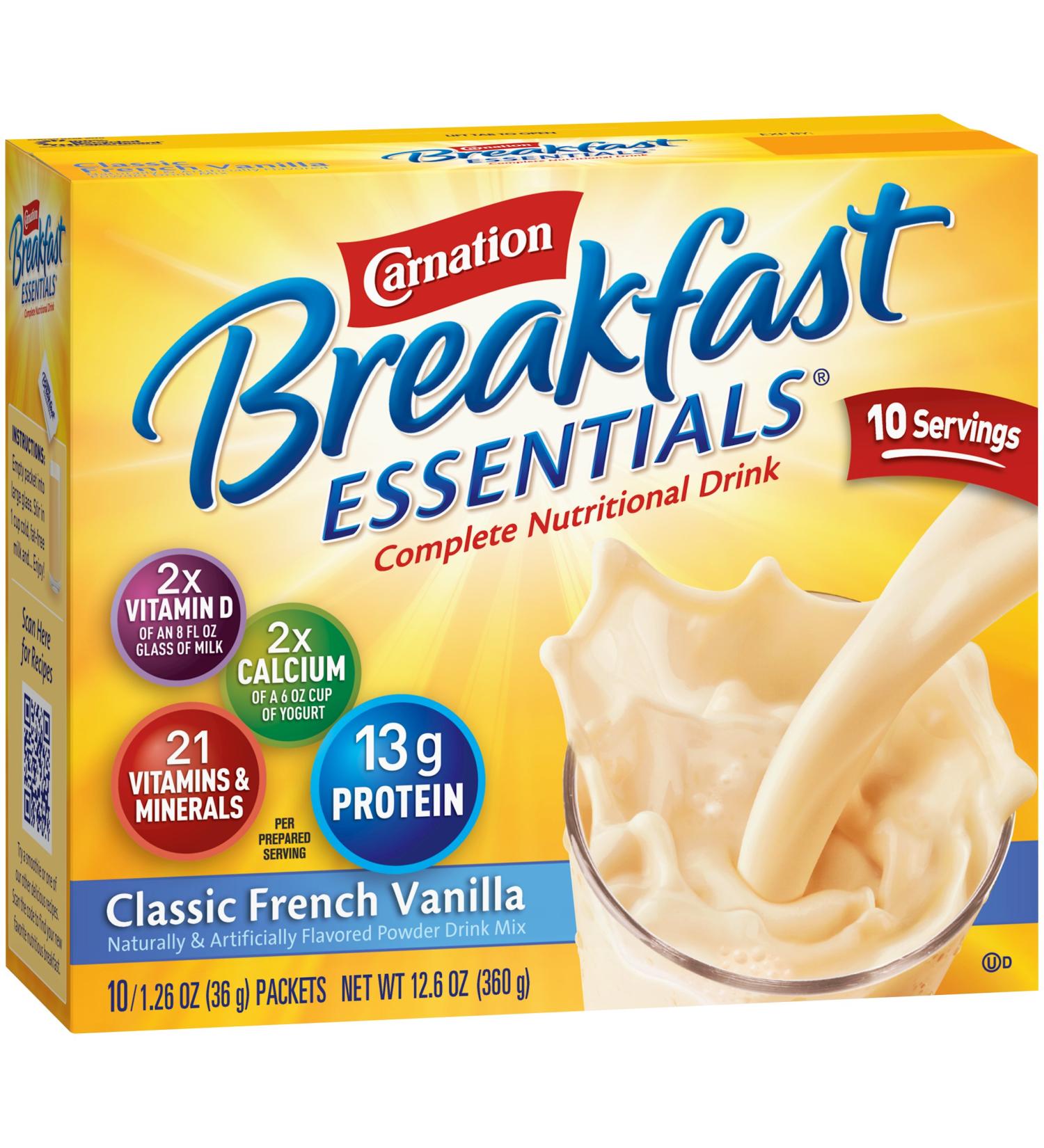 Carnation Breakfast Essentials Classic French Vanilla Powder Drink Mix - 12.6 Oz (Pack of 10) - Buy Online on GoSupps.com