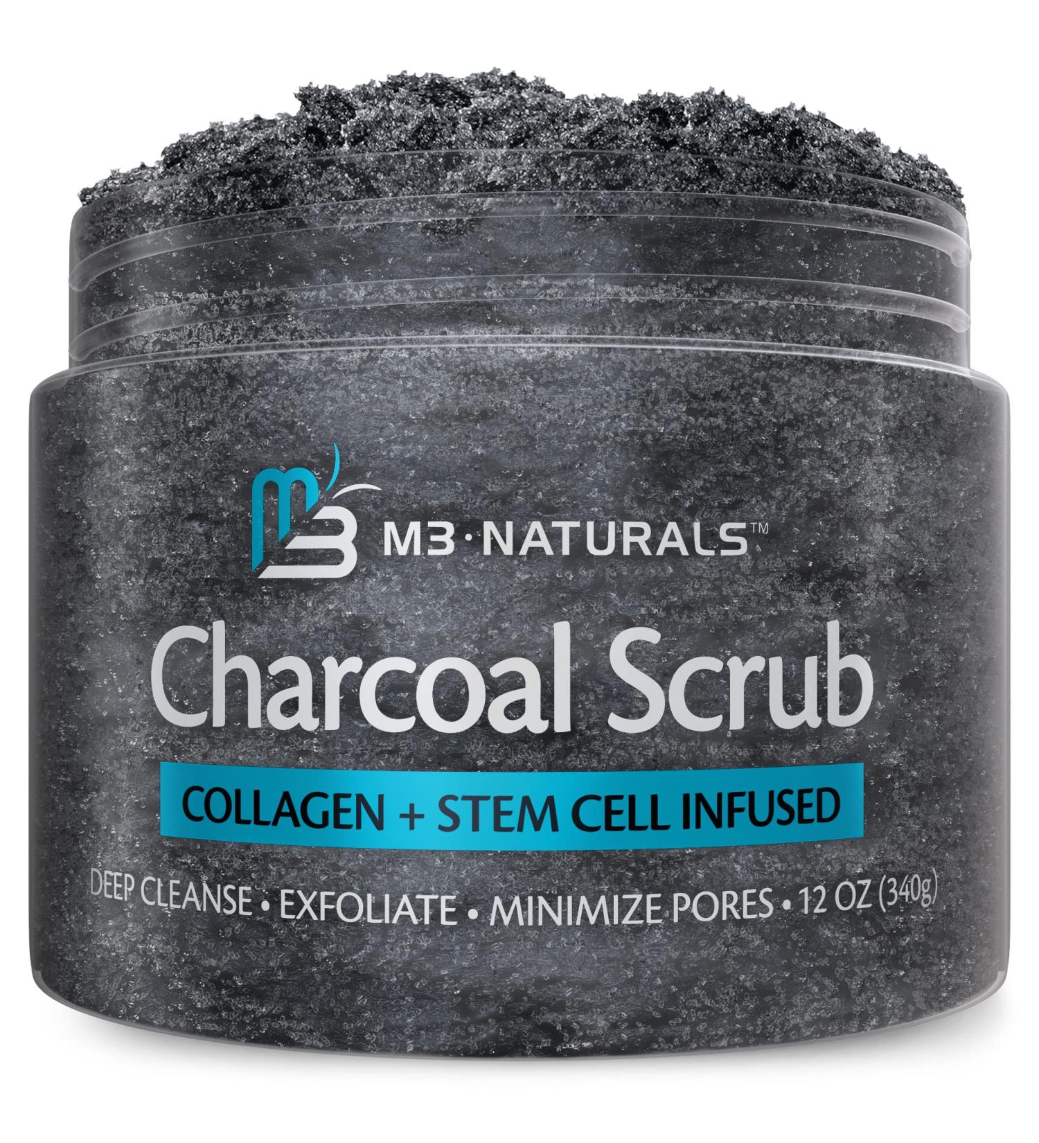 M3 Naturals Charcoal Exfoliating Body Scrub with Collagen & Stem Cell - Gentle Exfoliator for Face & Body - Best Shower Scrub for Men & Women - Bump Eraser & Booty Scrub - Skin Exfoliant (1 Pack) - Buy Online on GoSupps.com