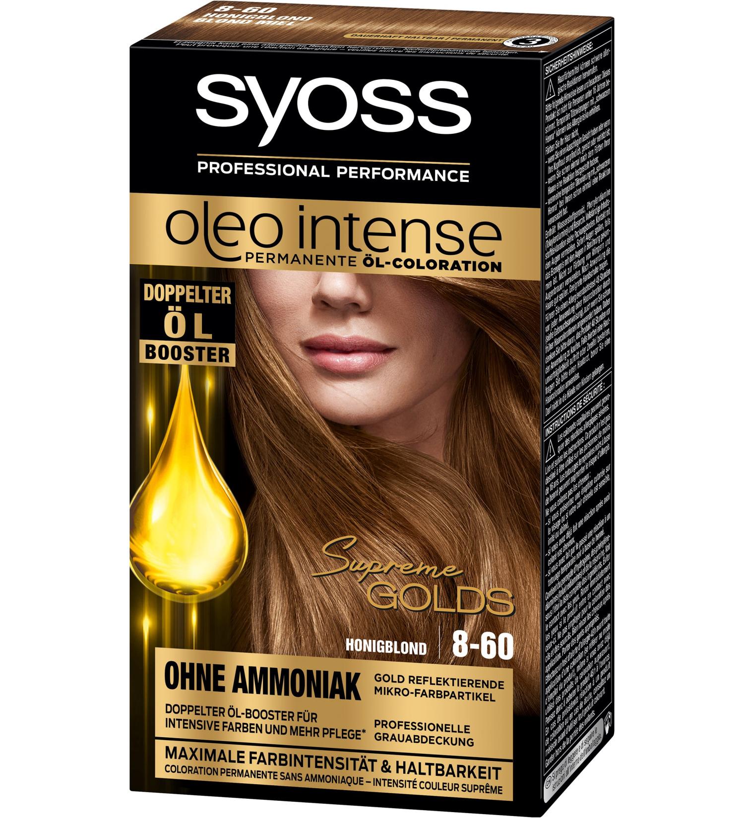 Syoss Oleo Intense Permanent Hair Color 8-60 Honey Blonde Level 3 115ml Pack of 3