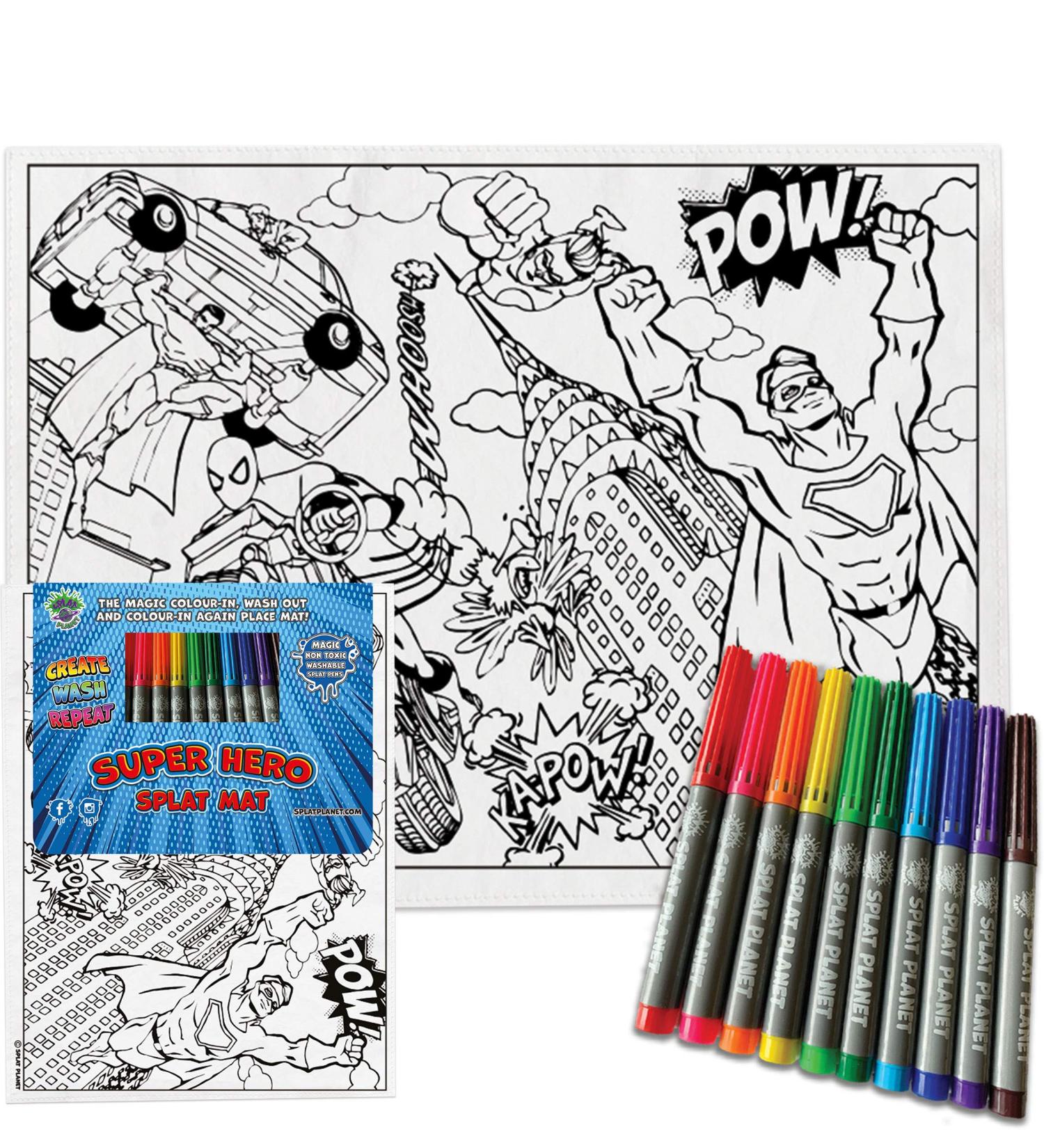 Splat Planet Superhero Cotton Toddler Placemat with 10 Washable Magic Pens - Buy Online on GoSupps.com